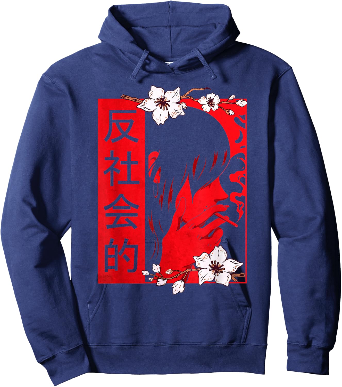 Soft Grunge Aesthetic Antisocial Sad Anime Girl Harajuku Hoodie - Hoodie | Navy