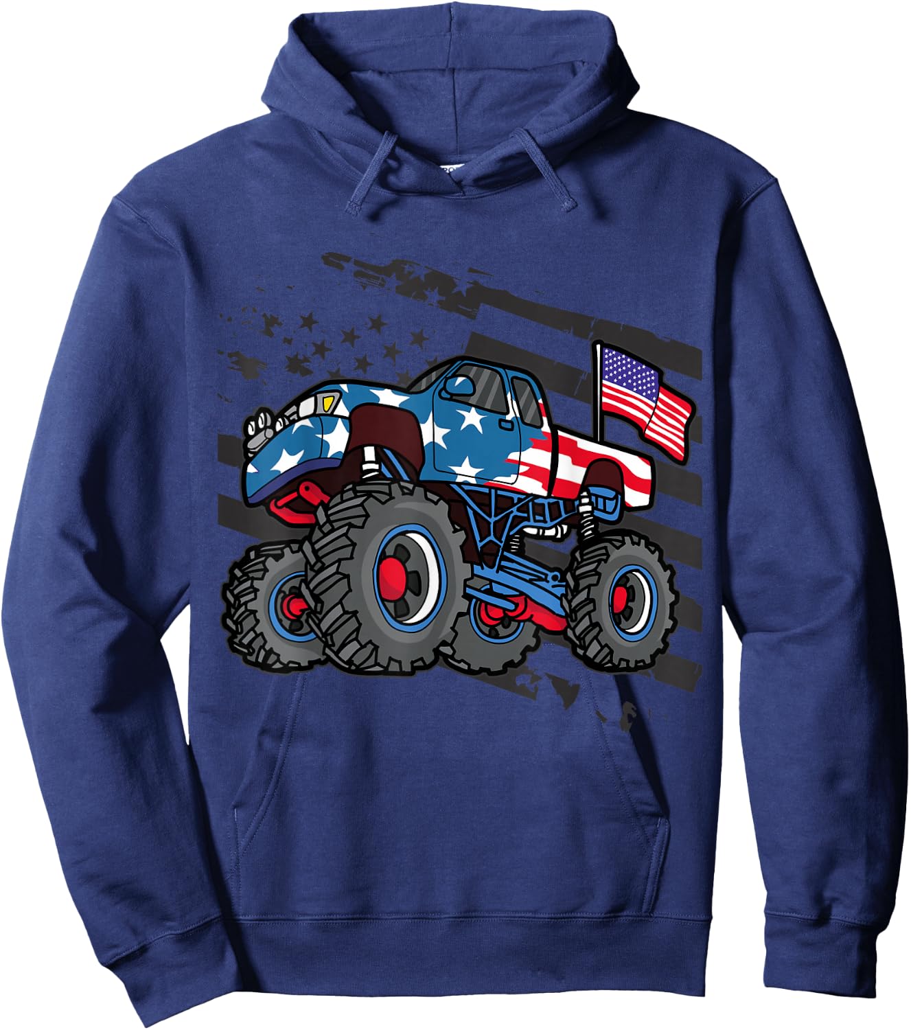 American Flag Trucker- Men Women Boys Monster Truck Racing Hoodie - Hoodie | Navy