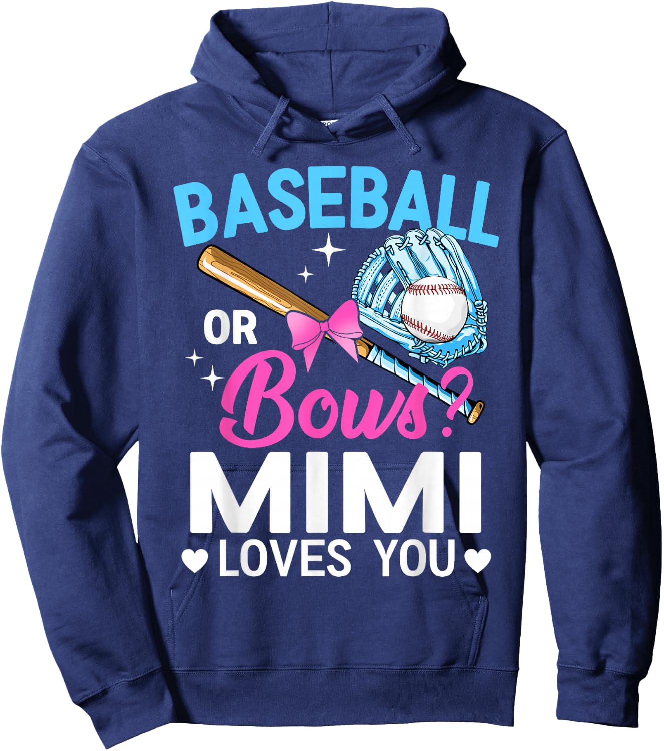 Baseball Or Bows Mimi Loves You Gender Reveal Grandma Hoodie - Hoodie | Navy