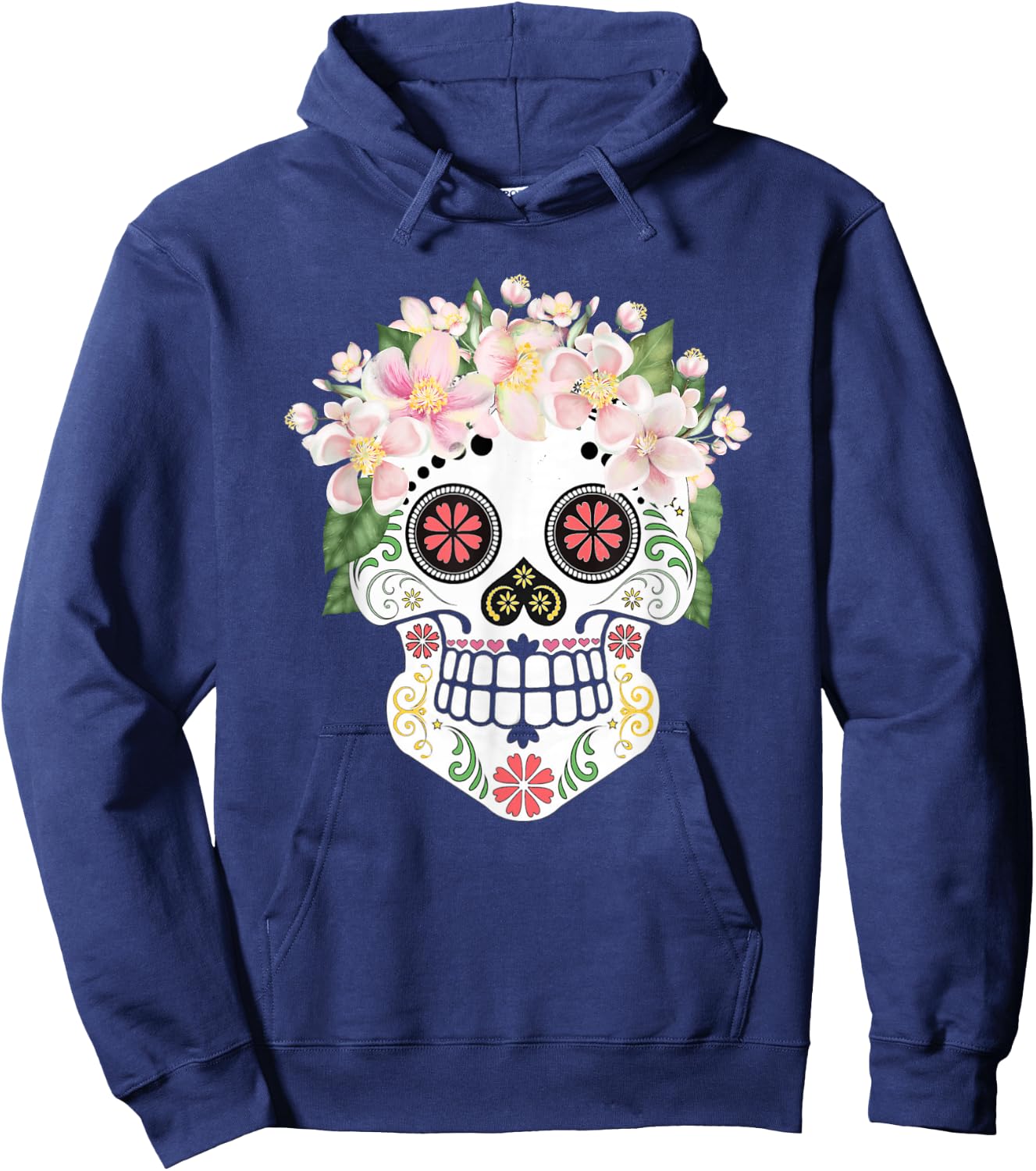 Beautiful Sugar Skull with Apple Blossom Flowers Day of Dead Hoodie - Hoodie | Navy