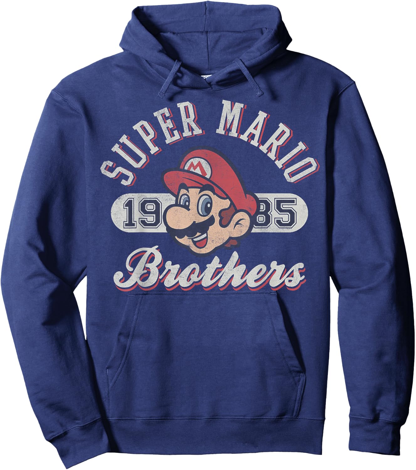 Super Mario Bros 1985 Face Vintage Logo Graphic Hoodie - Hoodie | Navy
