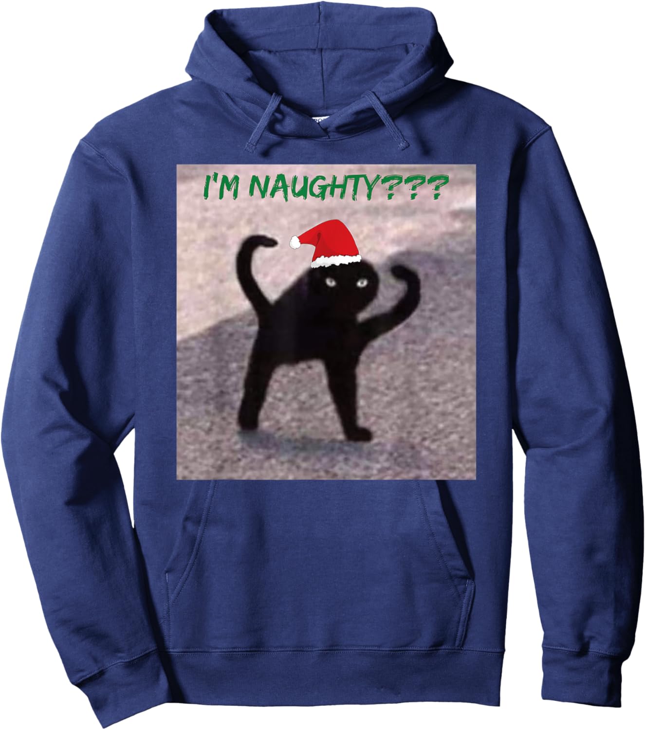 Cursed Cat Angry Meme I'm Naughty? Christmas Men Women Kids Hoodie - Hoodie | Navy