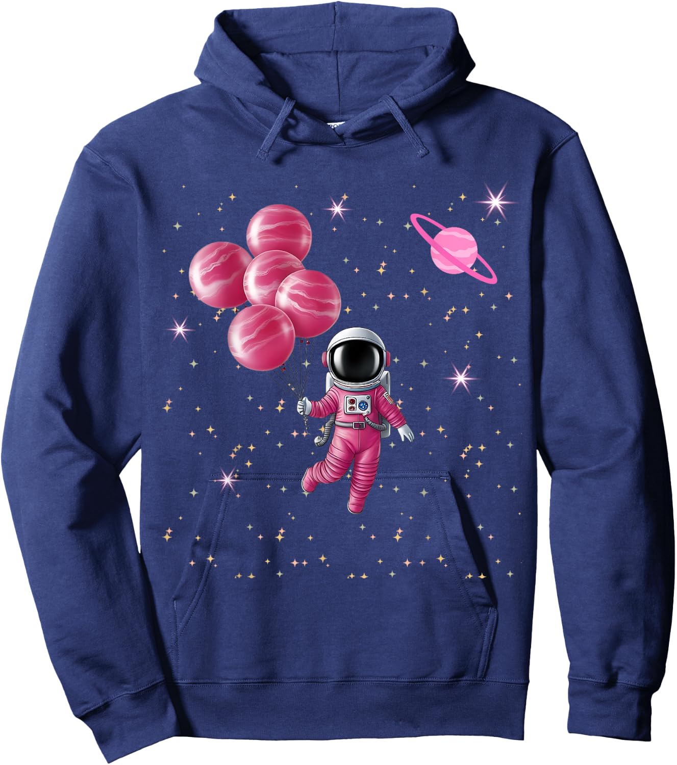 Cute Astronaut Girl Space Galaxy Moon Balloon Planets Hoodie - Hoodie | Navy