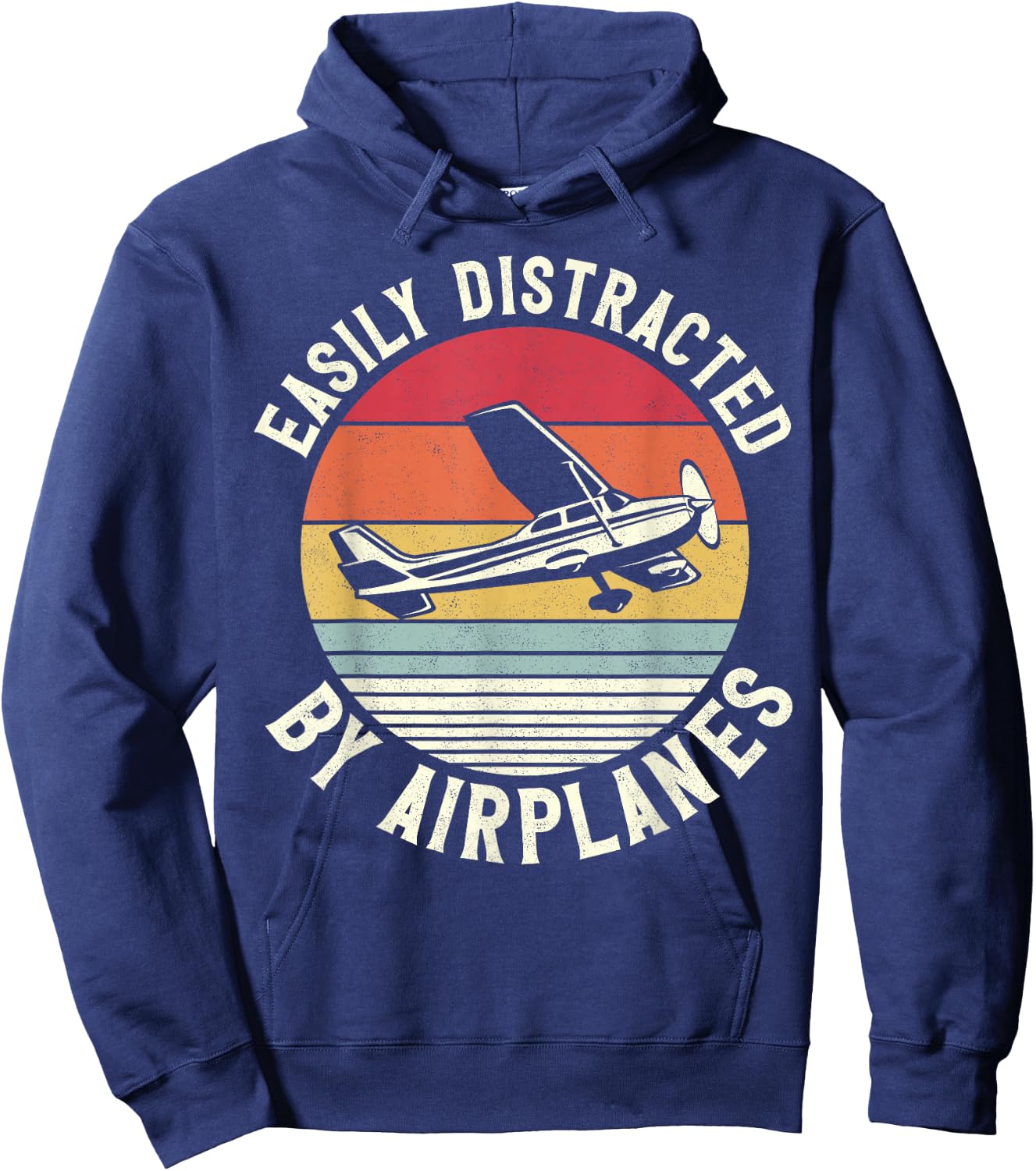 Airplane Pilot Vintage Retro Easily Distracted By Airplanes Hoodie - Hoodie | Navy