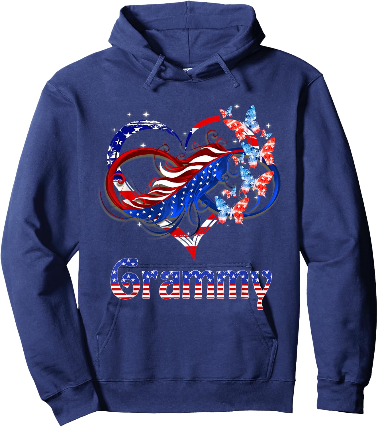 American Grammy Heart Butterlfies Patriotic 4th Of July Hoodie - Hoodie | Navy