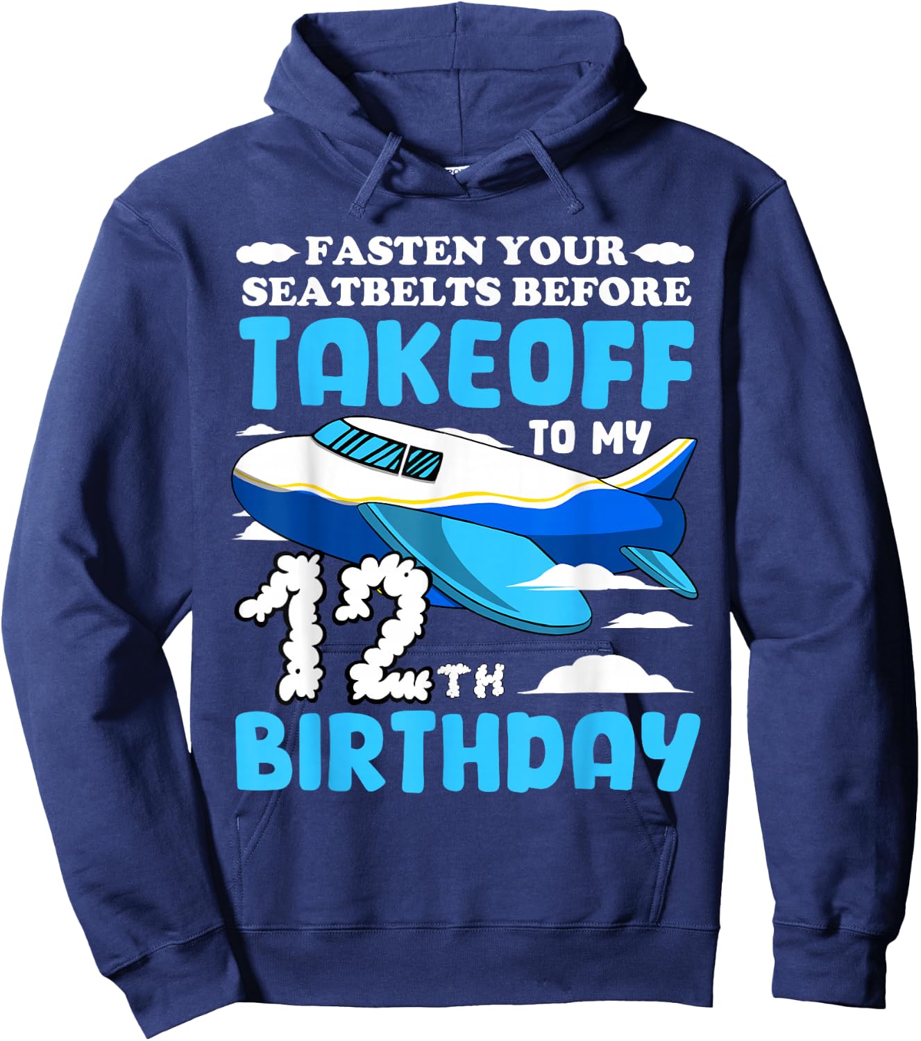 12th Birthday Plane Pilot Fasten Seatbelts Takeoff Airplane Hoodie - Hoodie | Navy