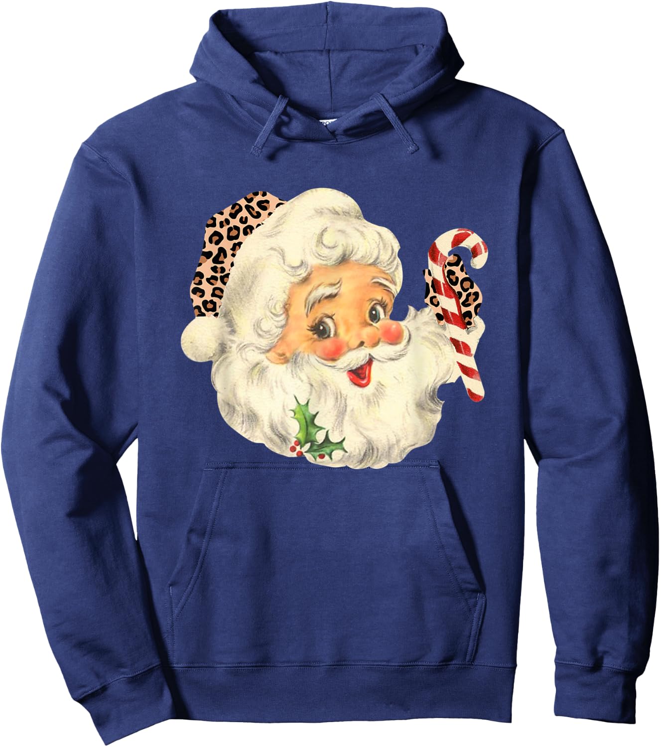 Funny Santa Claus face Vintage Leopard Santa Christmas Hoodie - Hoodie | Navy