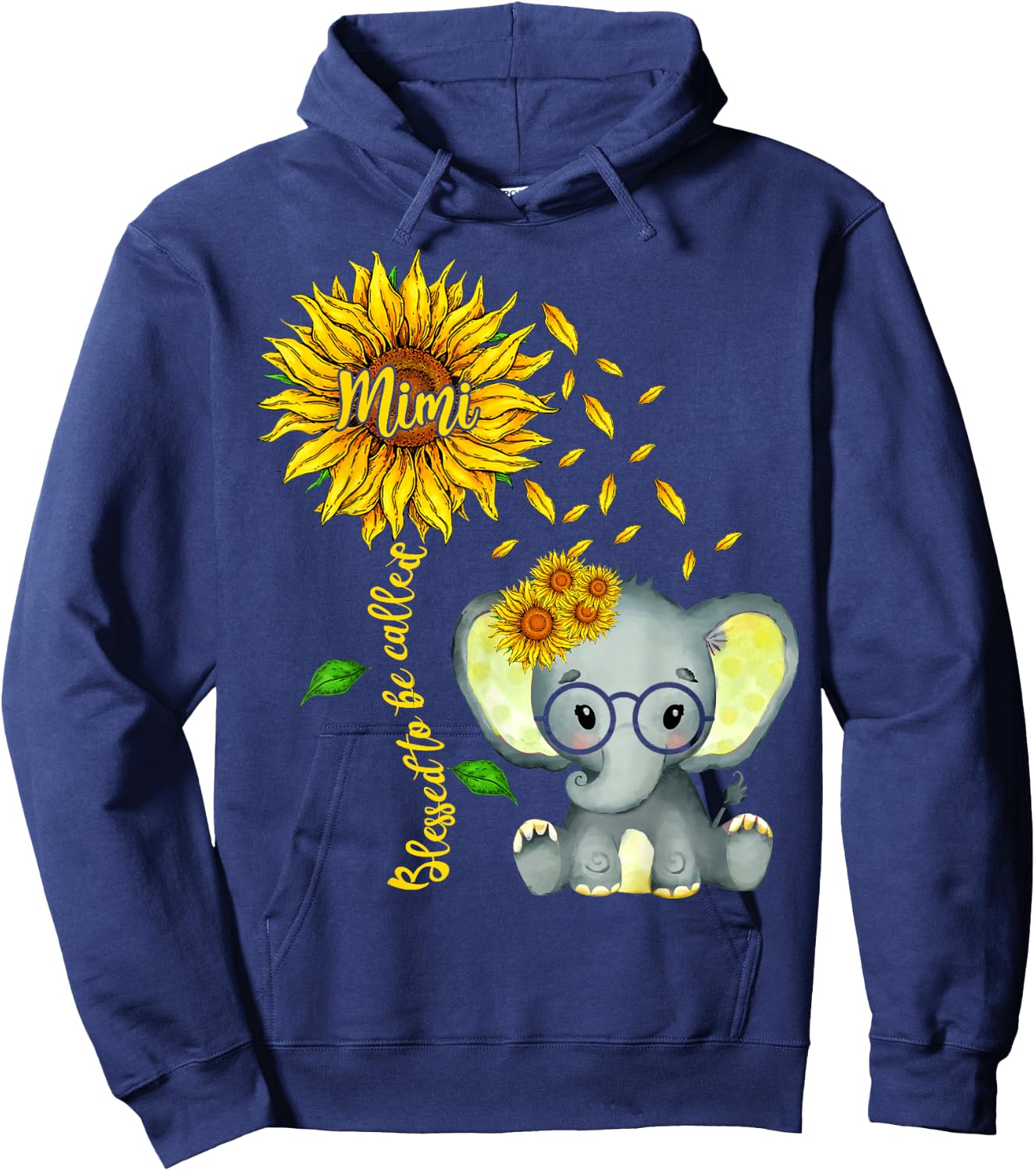 Blessed To Be Called Mimi Sunflower Elephant Mother's Day Hoodie - Hoodie | Navy