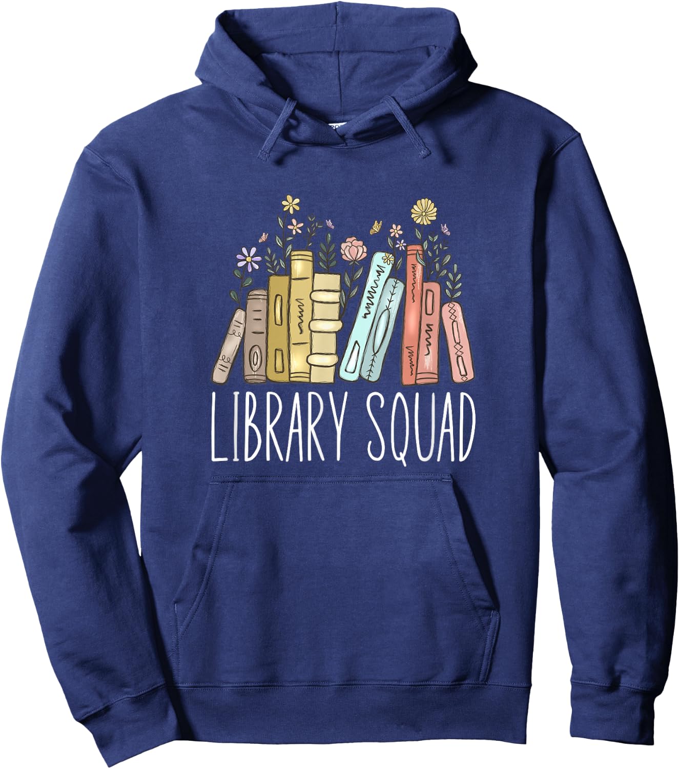 Book Worm Shop Library Squad - Black, -Adults/Kids, Short Sleeve, Modern, Letter Print, , Classic Fit, Pull On, Imported Hoodie - Hoodie | Navy