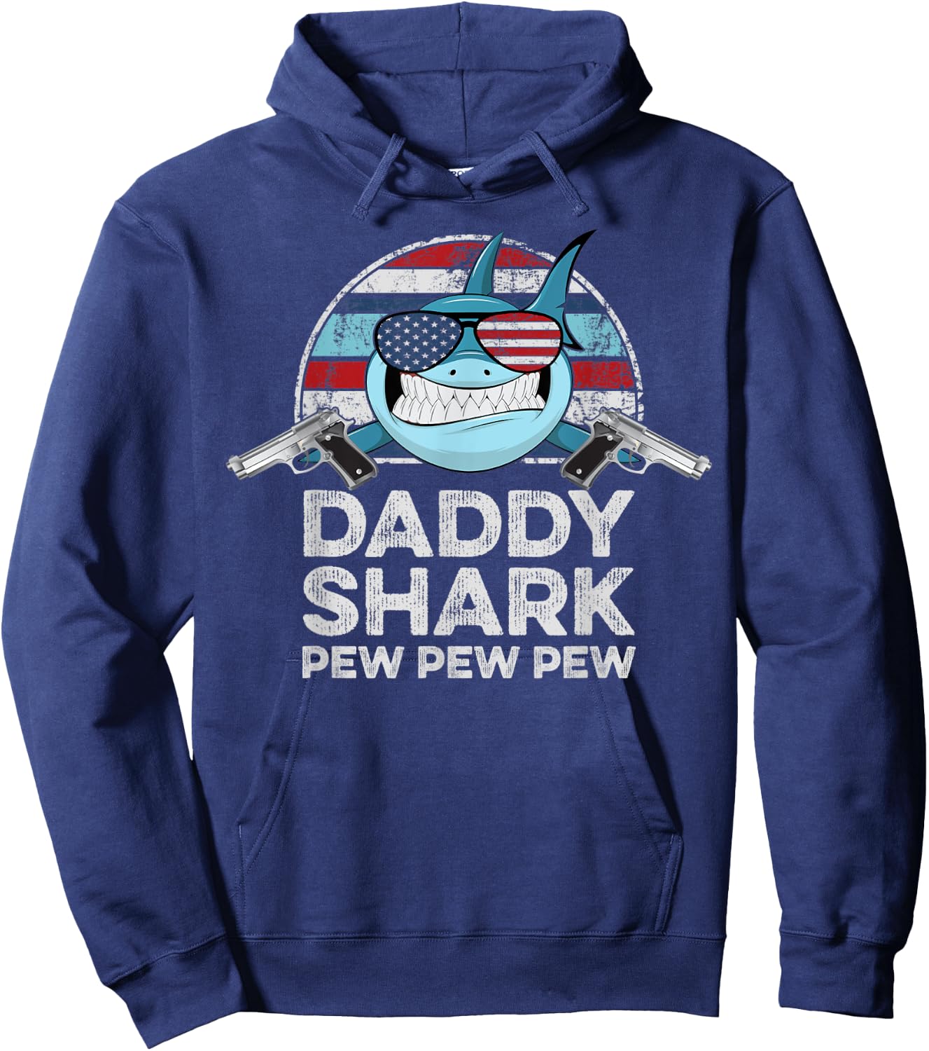 Daddy Shark Pew Pew - Pistol Guns Joke Funny Dad Gun Hoodie - Hoodie | Navy