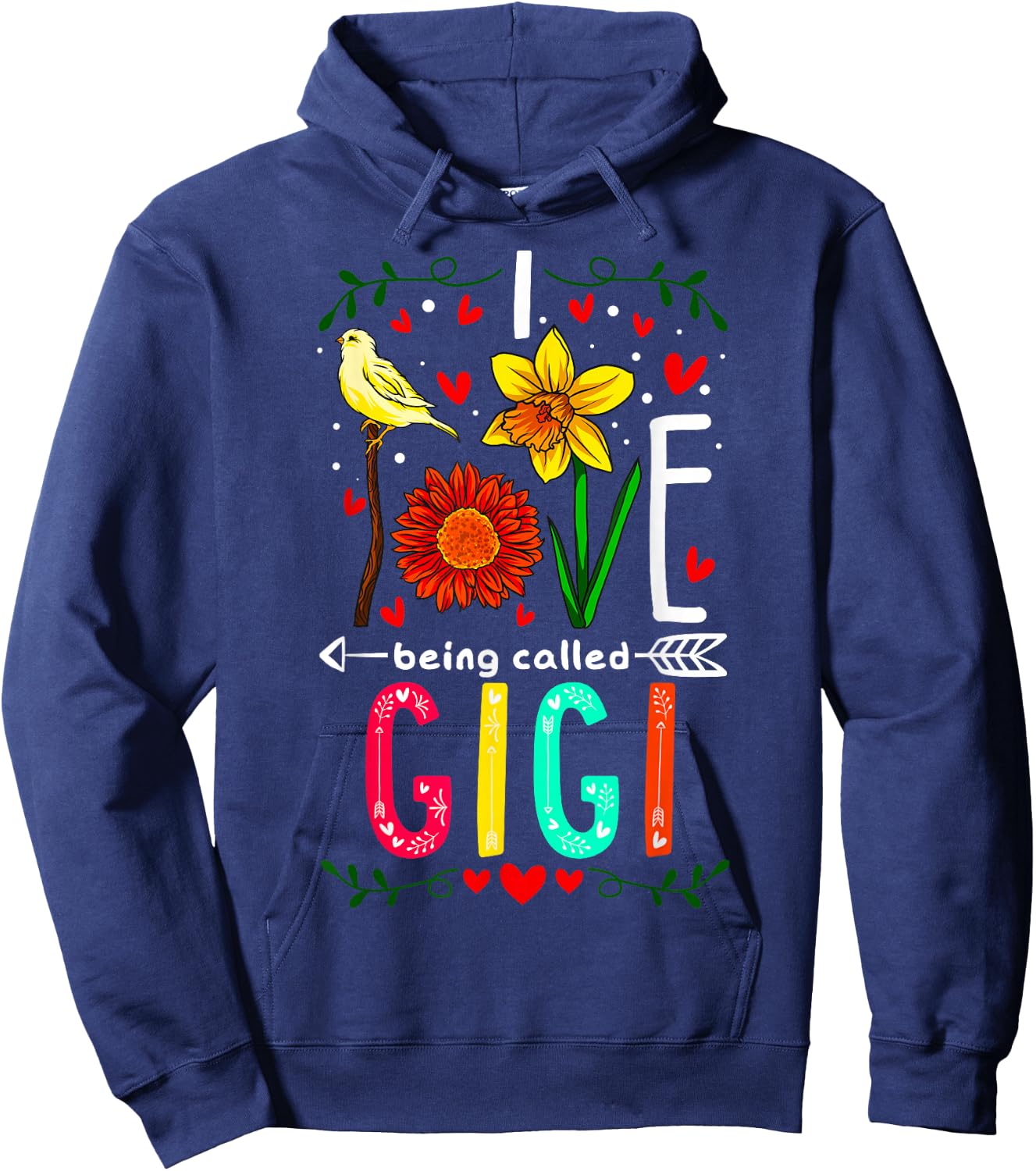 I Love Being Called Gigi Floral Flowers Yellow Bird Grandma Hoodie - Hoodie | Navy