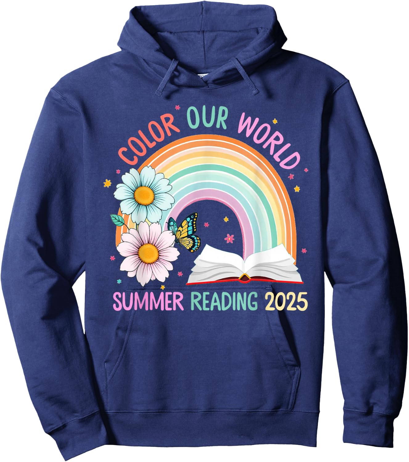 Color Our World Summer 2025 Summer Reading Program Rainbow Hoodie - Hoodie | Navy
