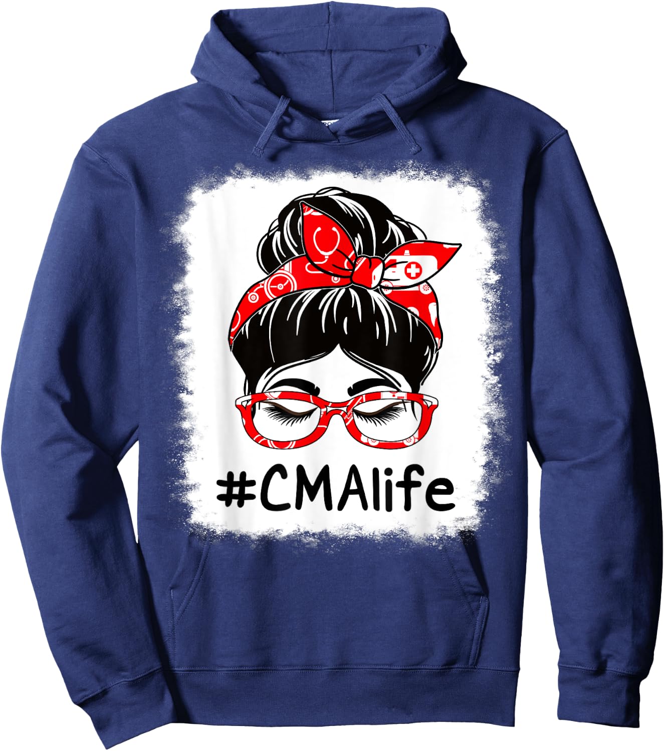 CMA Certified Medical Assistant Bleached Messy Bun For Work Hoodie - Hoodie | Navy