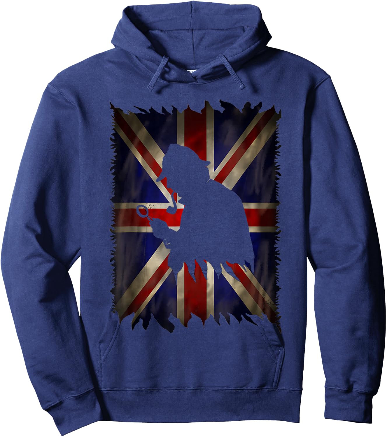 Sherlock Holmes UK Union Jack Distressed Flag Detective Hoodie - Hoodie | Navy