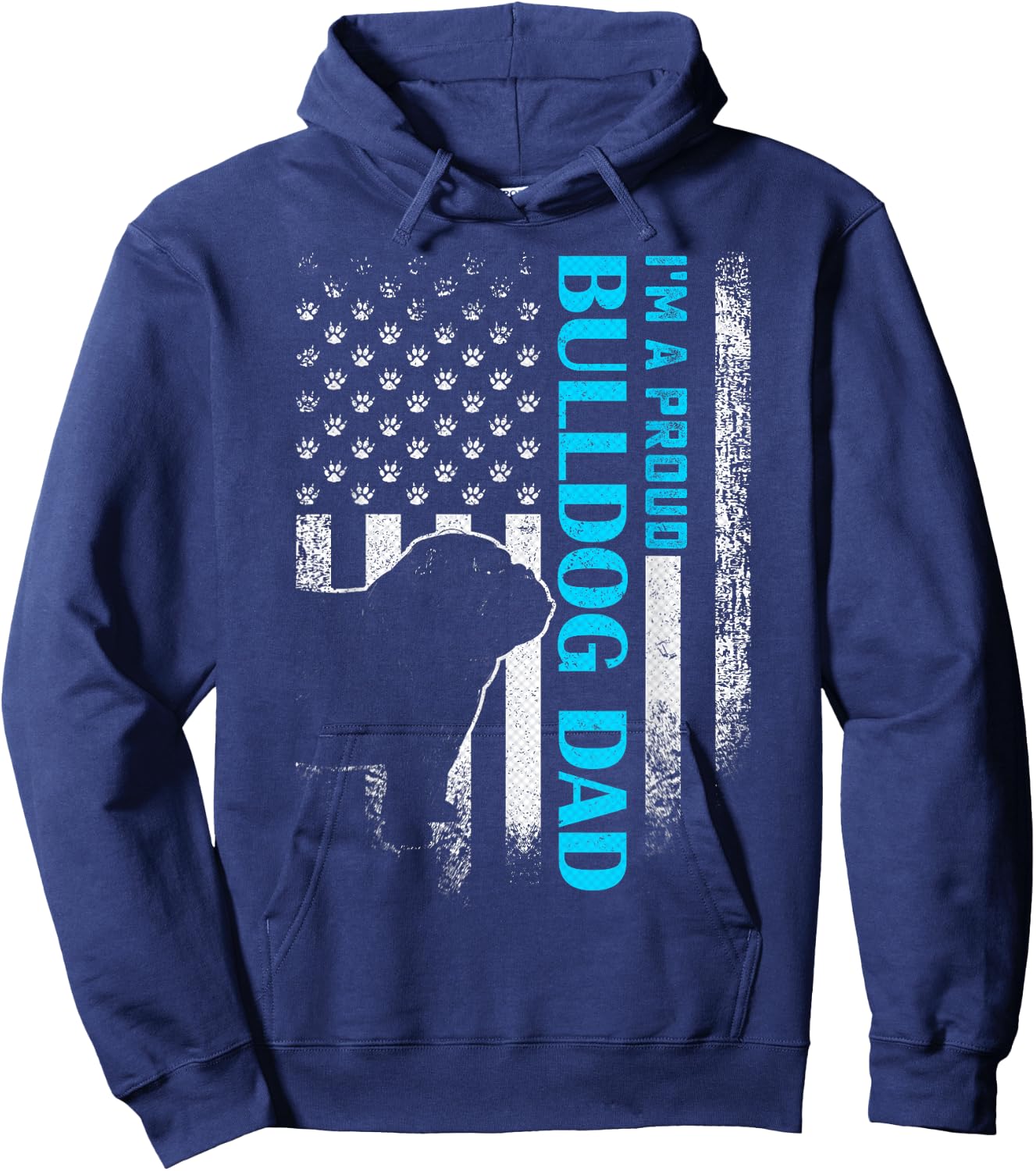 Vintage USA American Flag I'm A Proud English Bulldog Dad Hoodie - Hoodie | Navy
