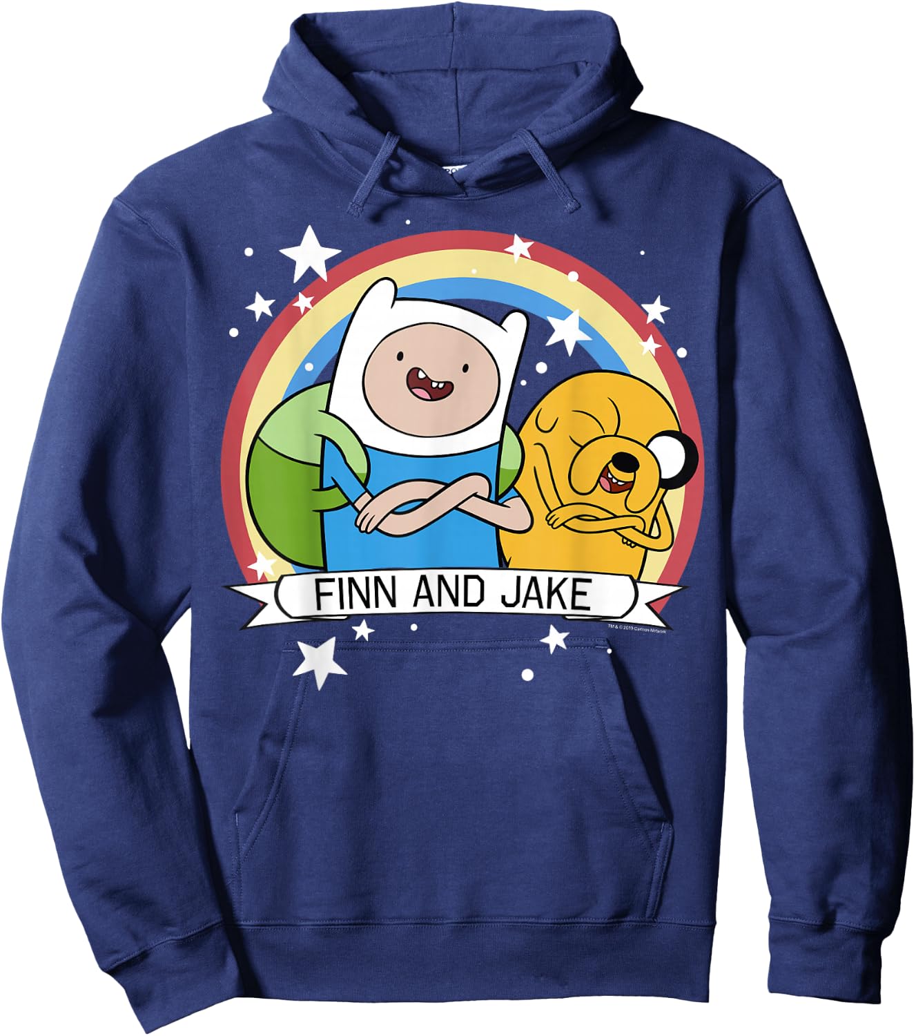 CN Adventure Time Finn and Jake Rainbow Stars Portrait Hoodie - Hoodie | Navy