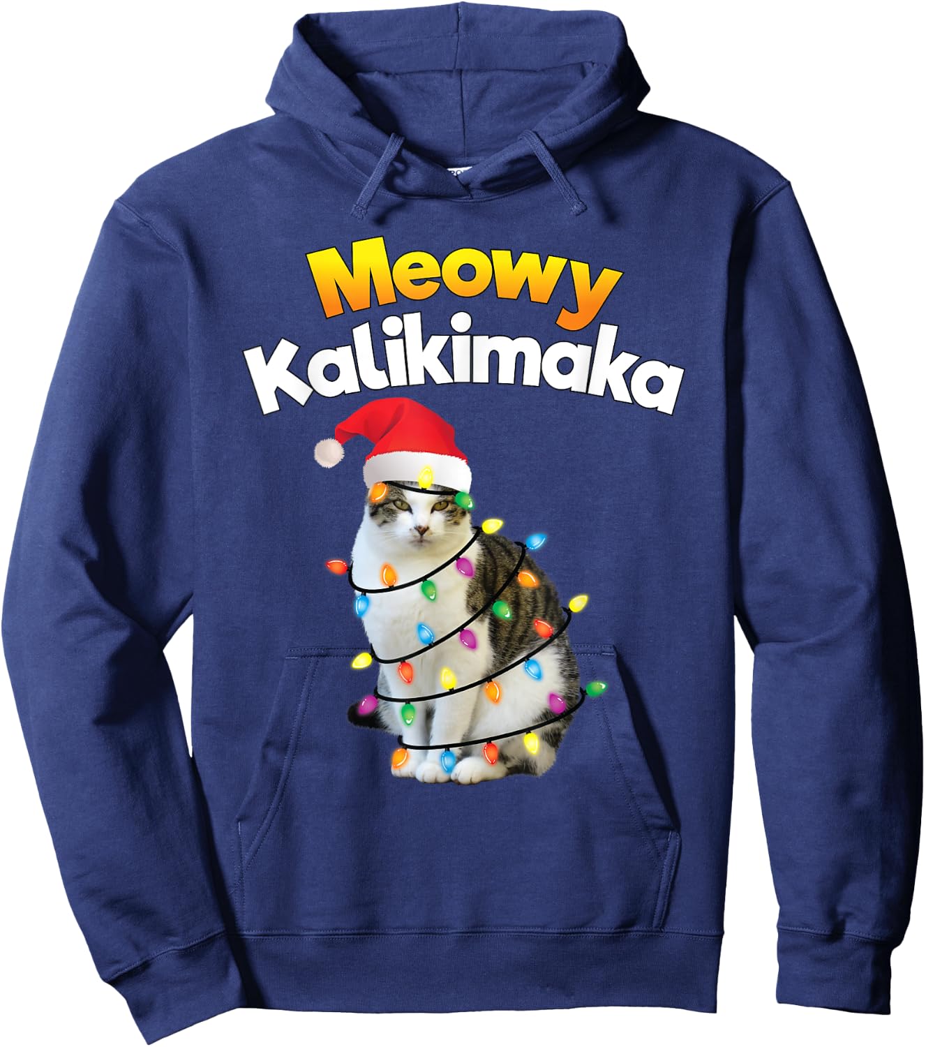 Mele Kalikimaka Shirt Hawaiian Merry Christmas Cat Lights Women Kids Hoodie - Hoodie | Navy