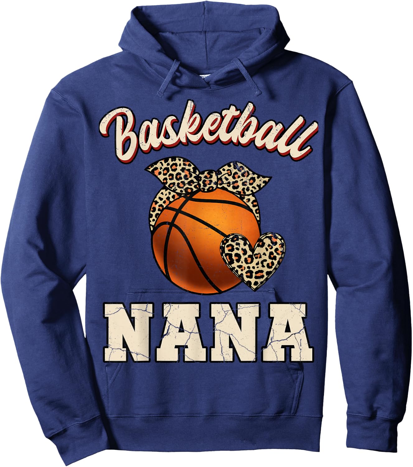 Basketball Nana Bandana Leopard Heart Fans Mother's Day Hoodie - Hoodie | Navy