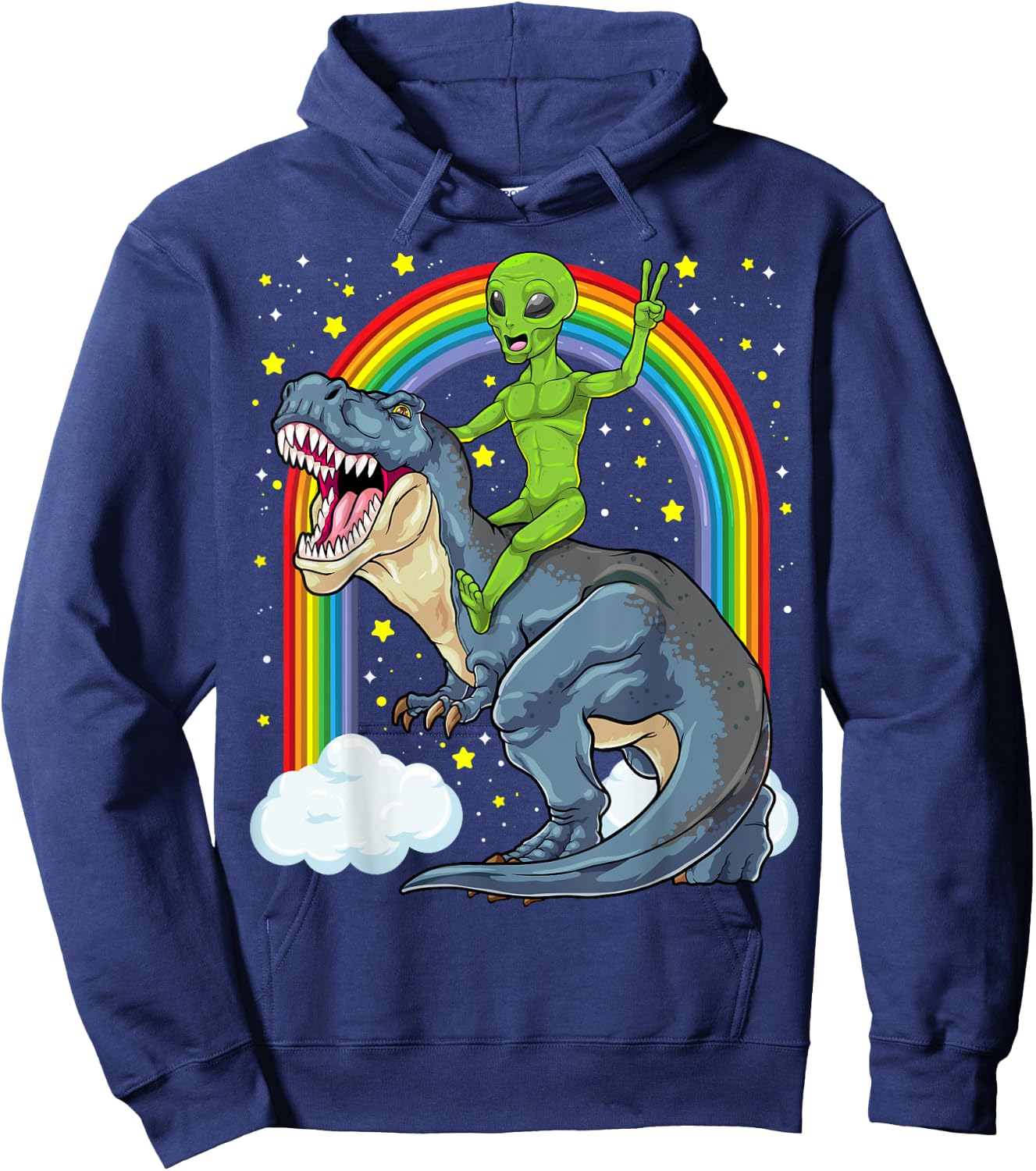 Alien Riding Dinosaur T Rex UFO Space Extraterrestrial Kids Hoodie - Hoodie | Navy