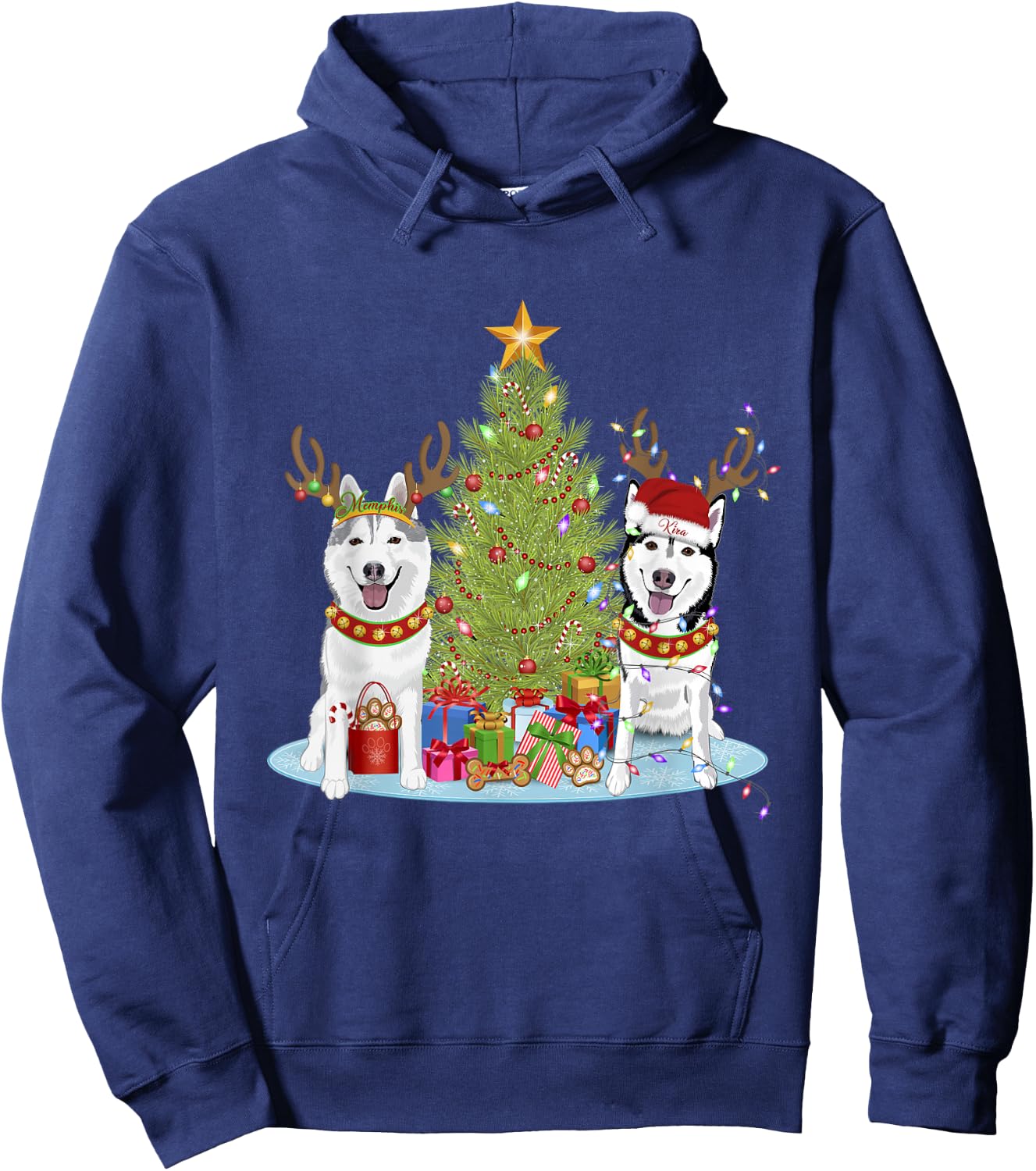 Siberian Husky Christmas Tree with Presents Hoodie - Hoodie | Navy