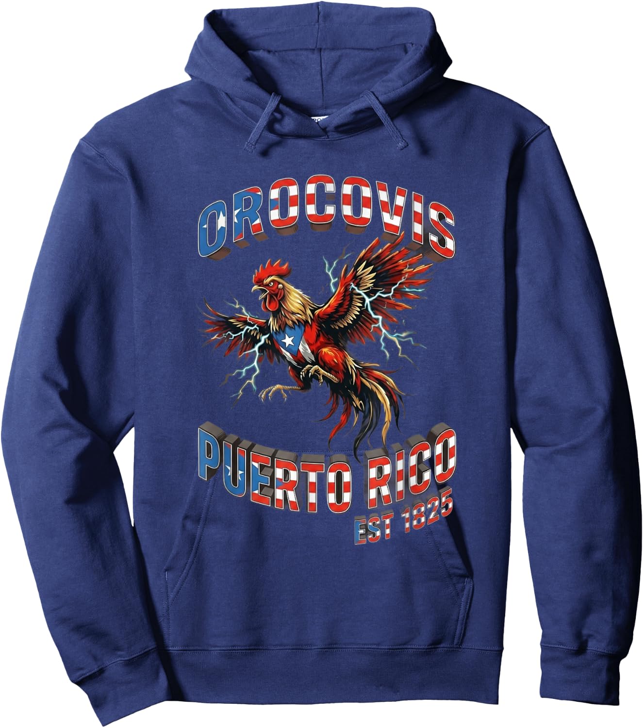 Orocovis Puerto Rico Fighting Rooster Lightning Flag Hoodie - Hoodie | Navy