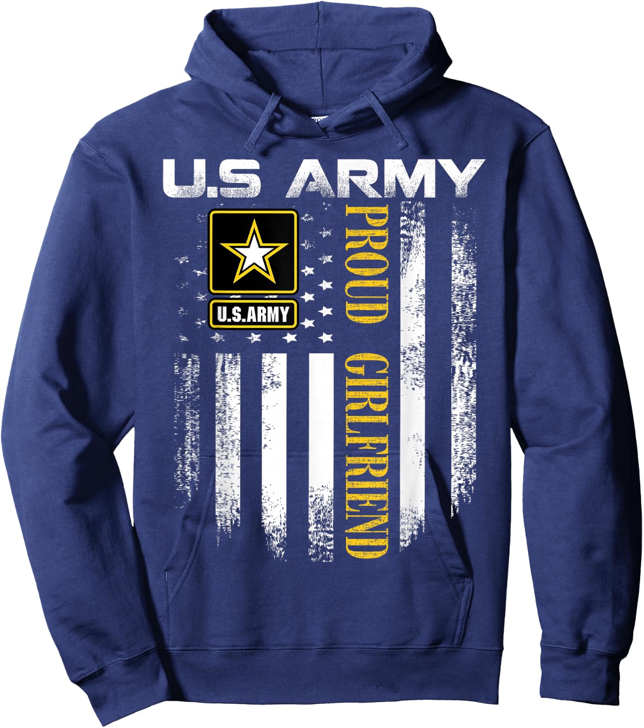 Vintage U.S. Army Proud Girlfriend with American Flag Gift Hoodie - Hoodie | Navy