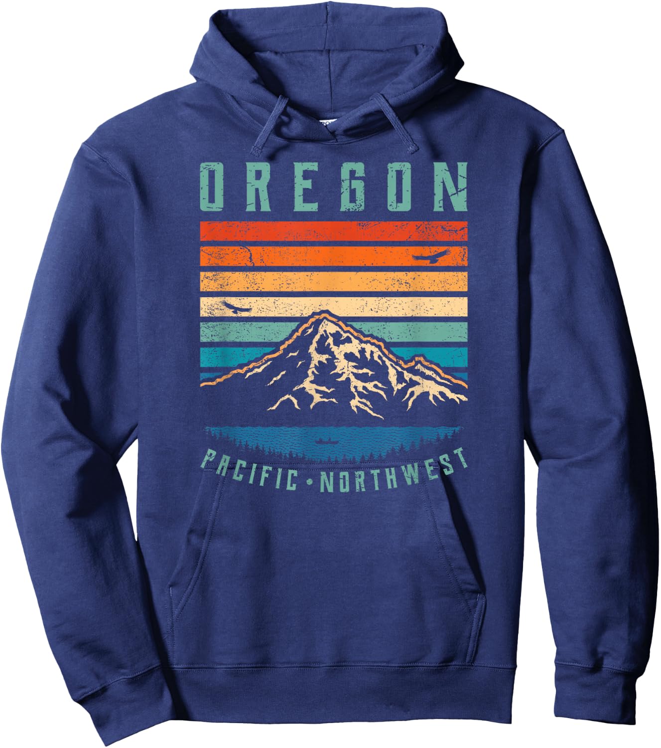Oregon Retro T Shirt | Vintage Portland Home State Mountains Hoodie - Hoodie | Navy