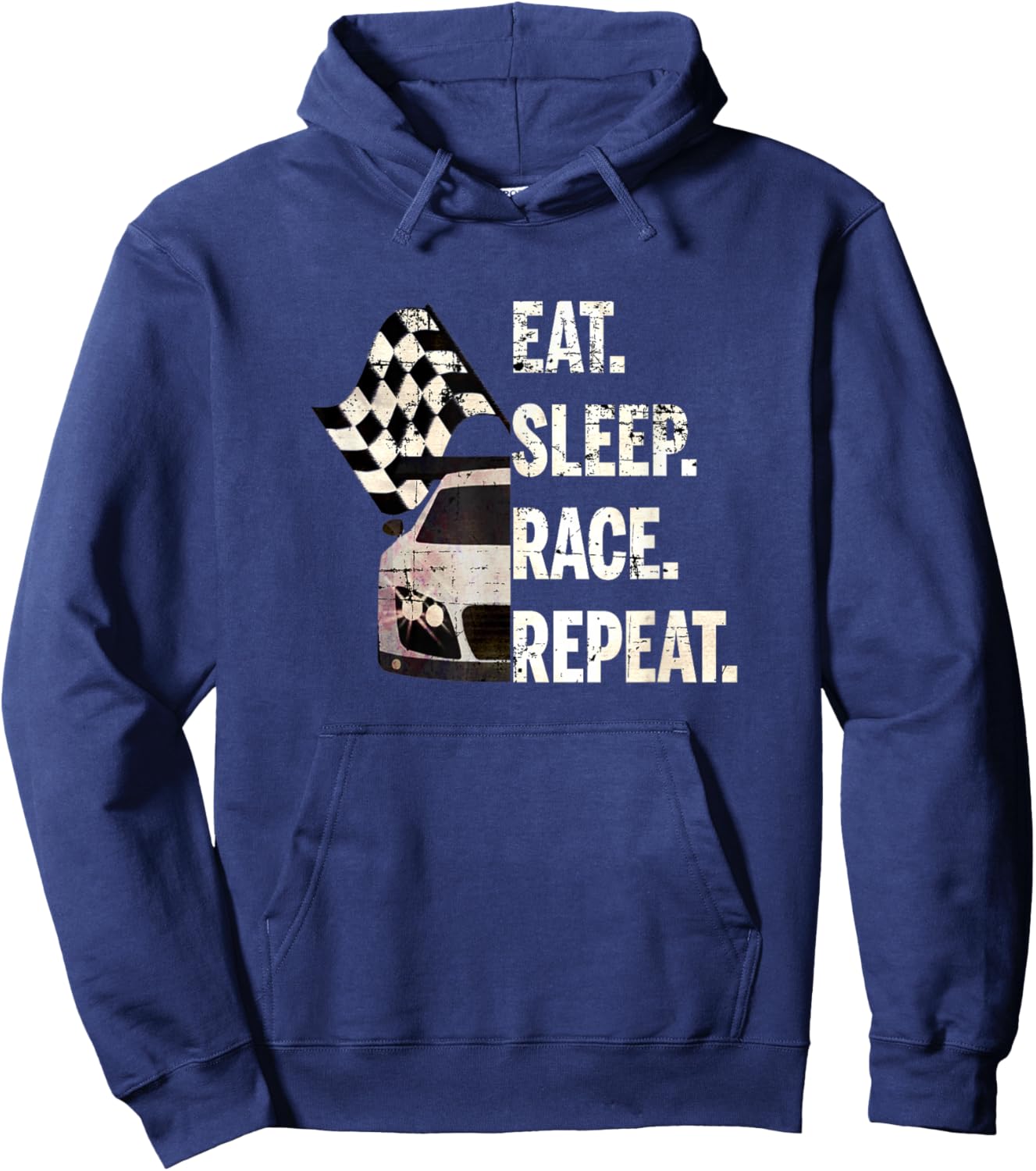 Eat Sleep Race Repeat Cool Grunge Sports Car Graphic Novelty Hoodie - Hoodie | Navy