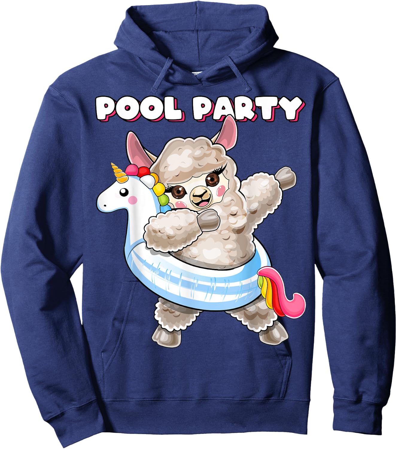 Pool Party Unicorn Float Dabbing Llama Girls Women Summer Hoodie - Hoodie | Navy