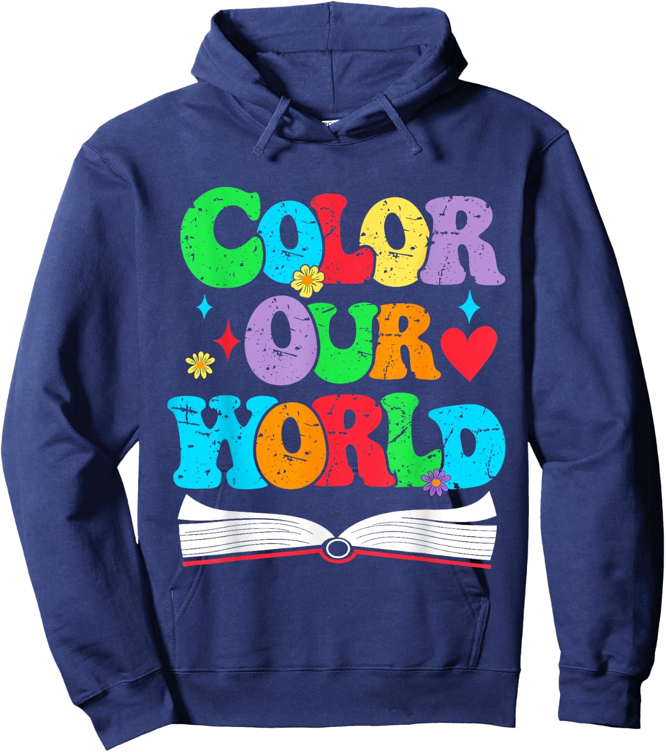 Color Our World Summer Reading 2025 Boho Wildflower Book Hoodie - Hoodie | Navy