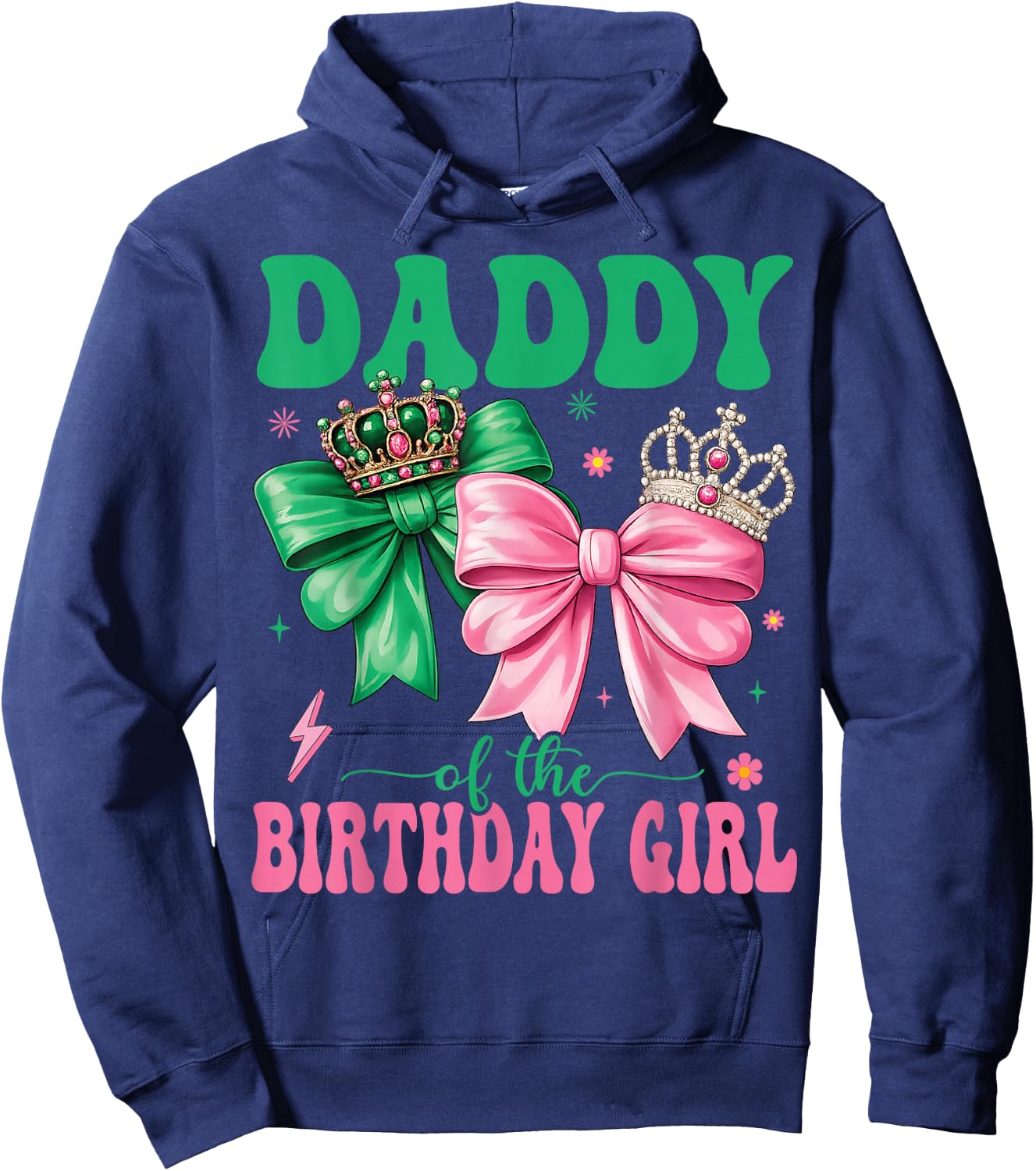Daddy of The Birthday Girl Family Pink Coquette Bow Hoodie - Hoodie | Navy