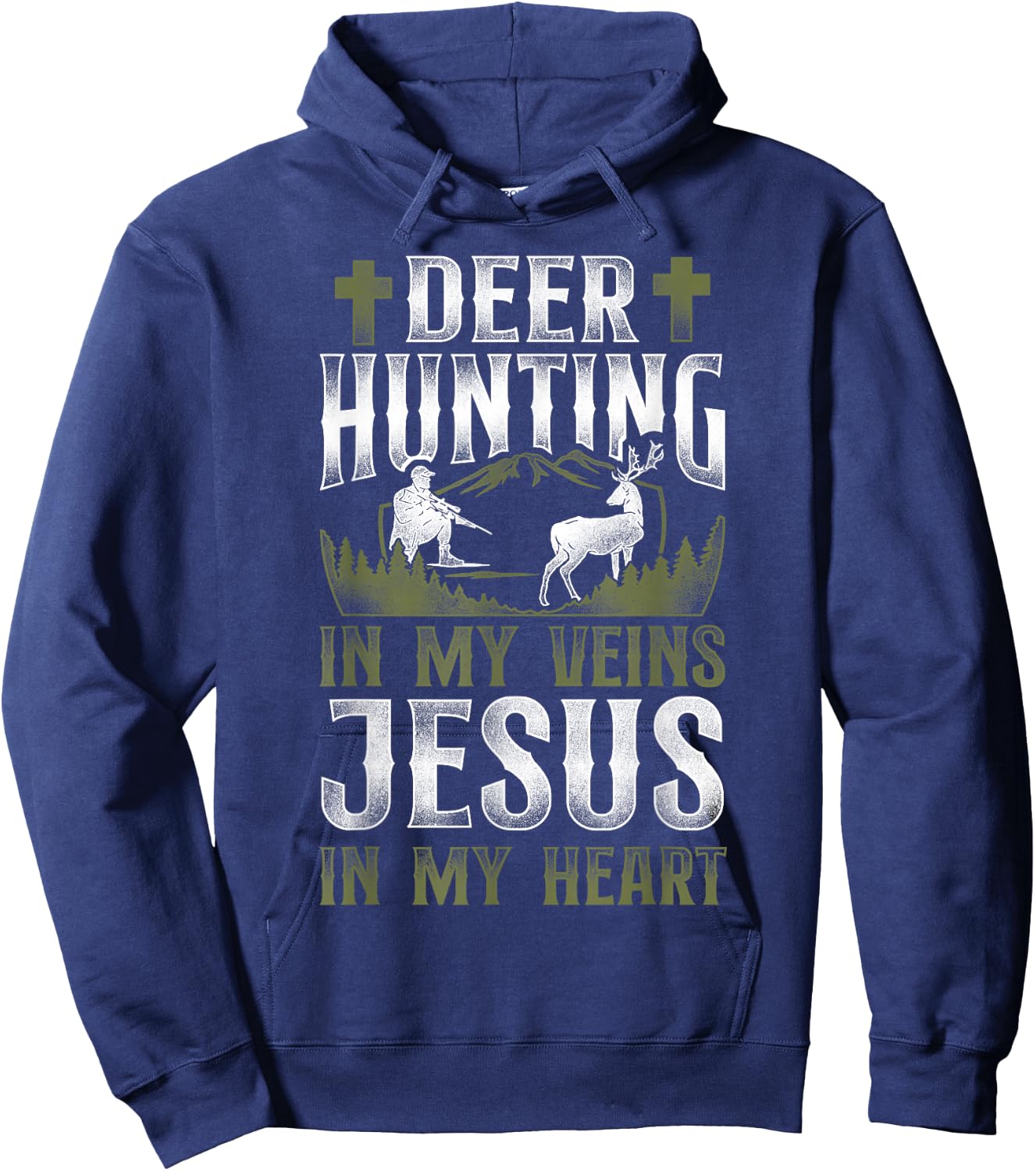 Buck Deer Hunting Hunter Jesus Faith Vintage Deer Hunting In Hoodie - Hoodie | Navy