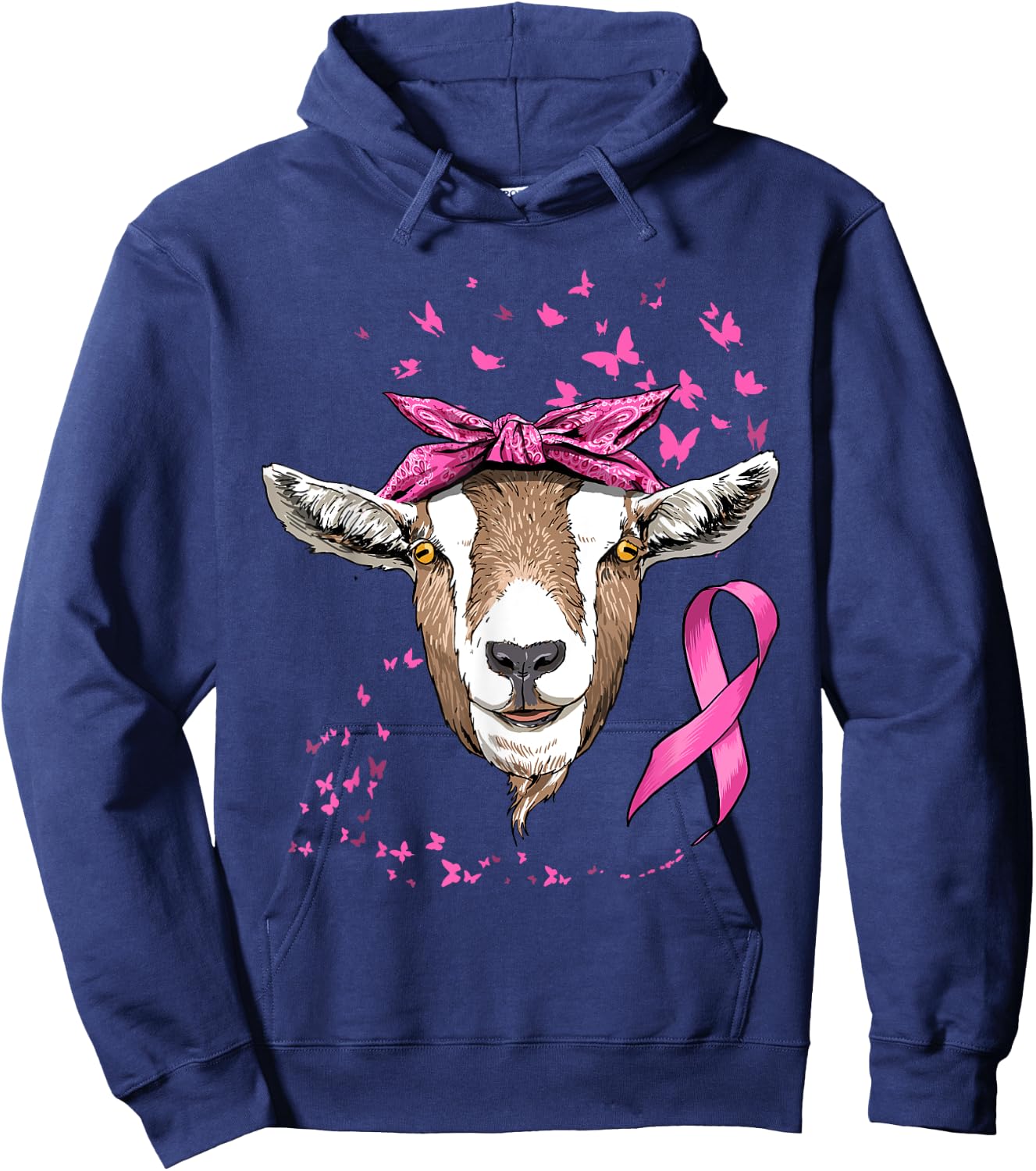 Breast Cancer Awareness Goat Pink Ribbon Cancer Survivor Hoodie - Hoodie | Navy
