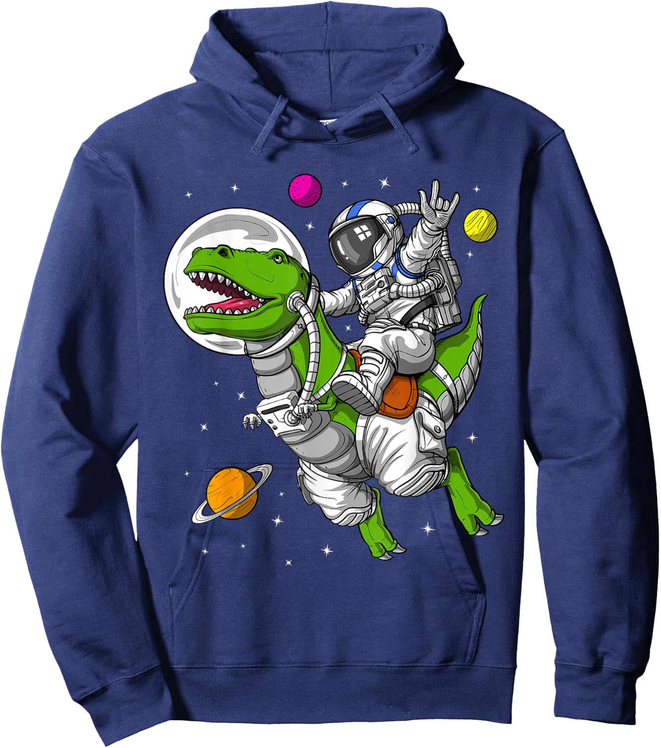 Space Astronaut Riding T-Rex Dinosaur Funny Dinosaur Hoodie - Hoodie | Navy