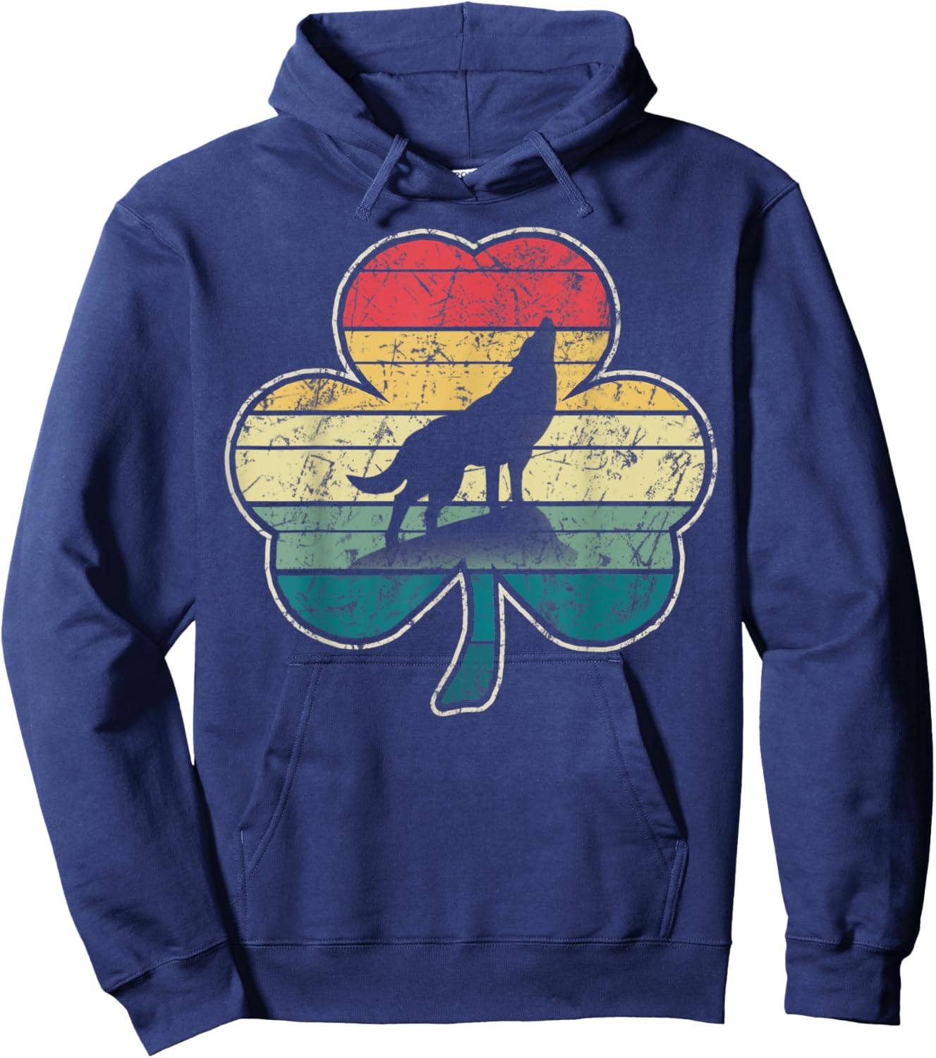 Retro Vintage Wolf Dog Shamrock St Patricks Day Gift Boys Hoodie - Hoodie | Navy