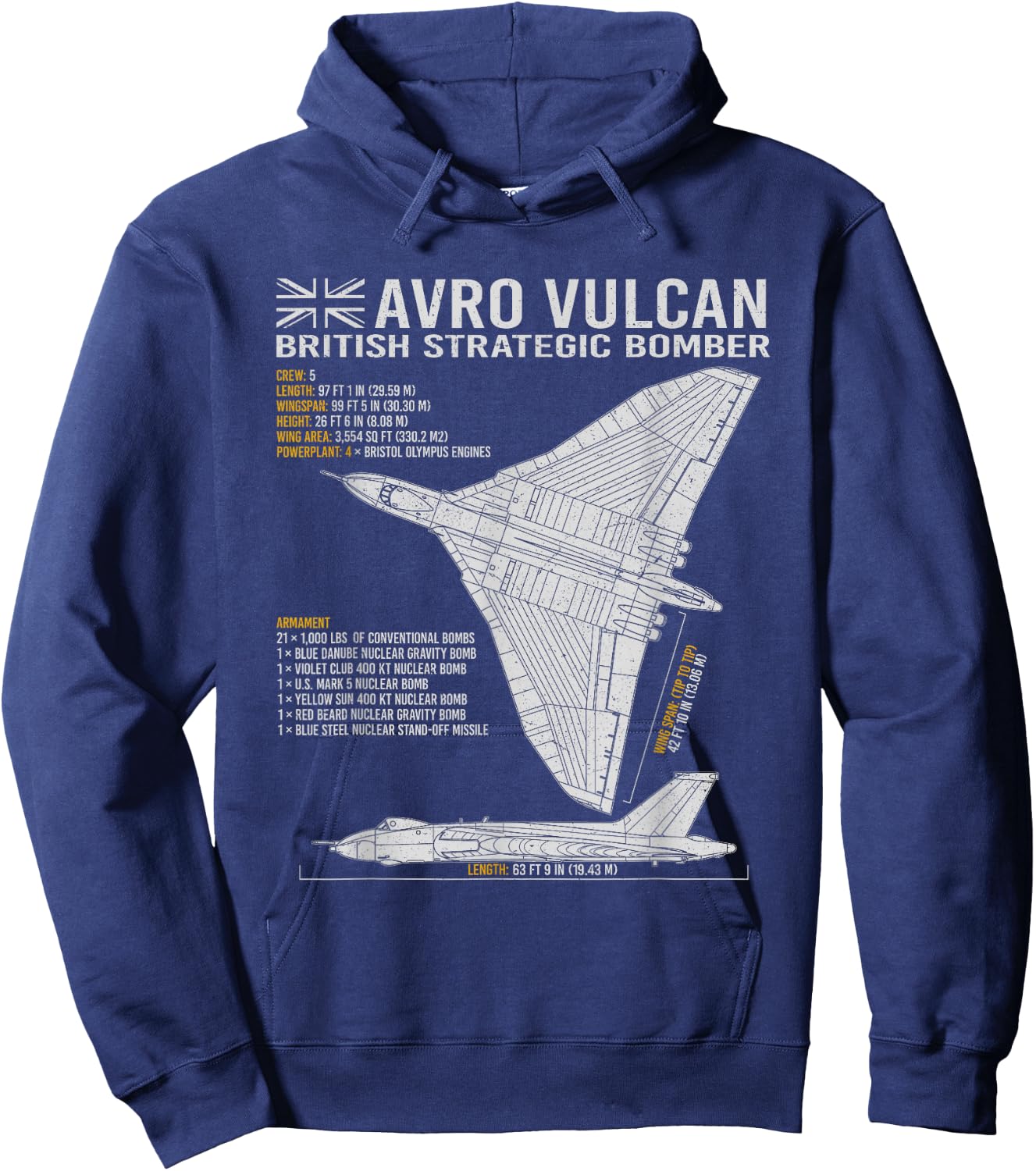 Vulcan Bomber RAF Airplane Aircraft War Tarpaulin Blueprint Hoodie - Hoodie | Navy