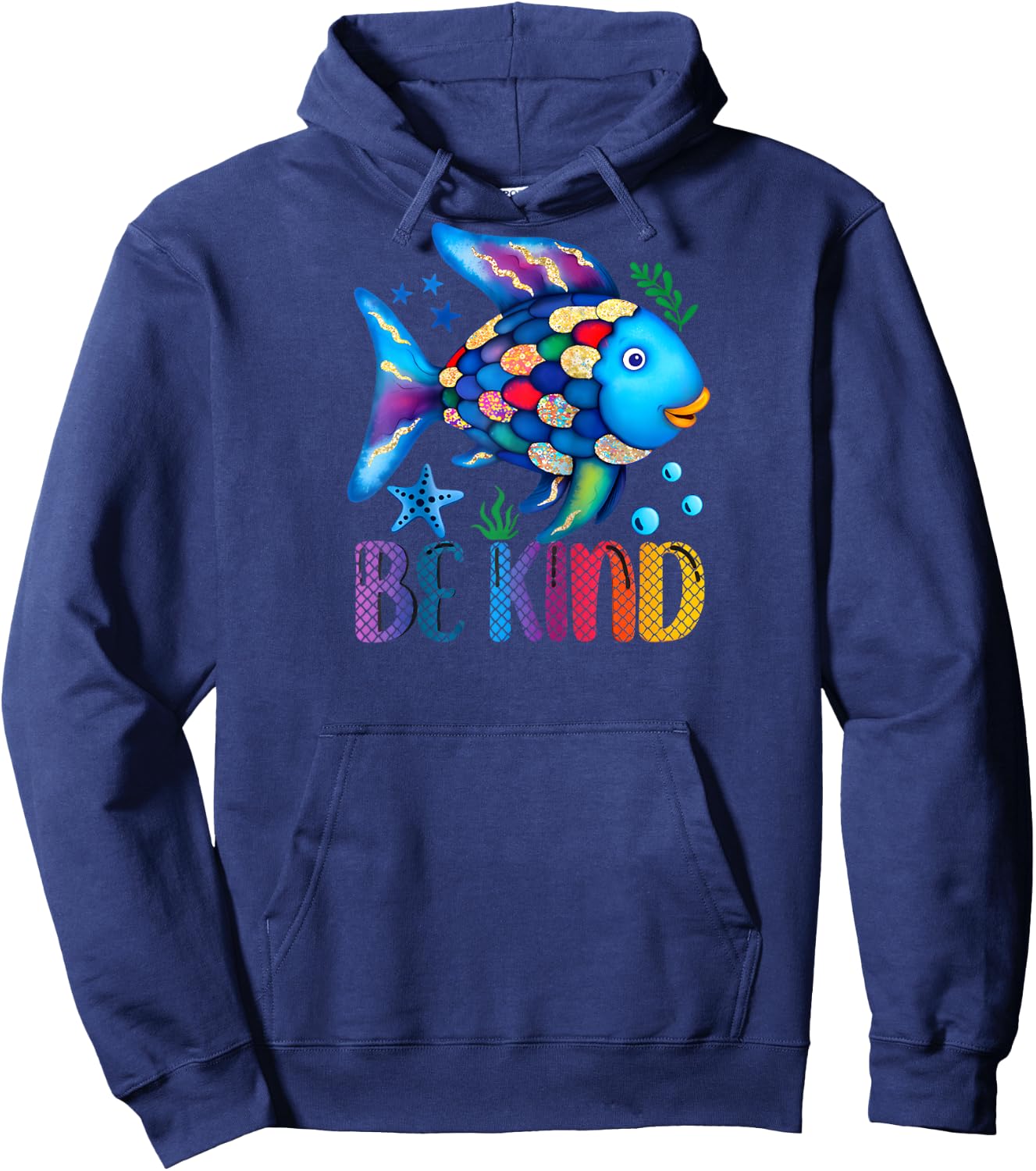 Kids Be Kind Rainbow Scale Fish Teacher Reading Book Toddler Raglan Baseball Hoodie - Hoodie | Navy