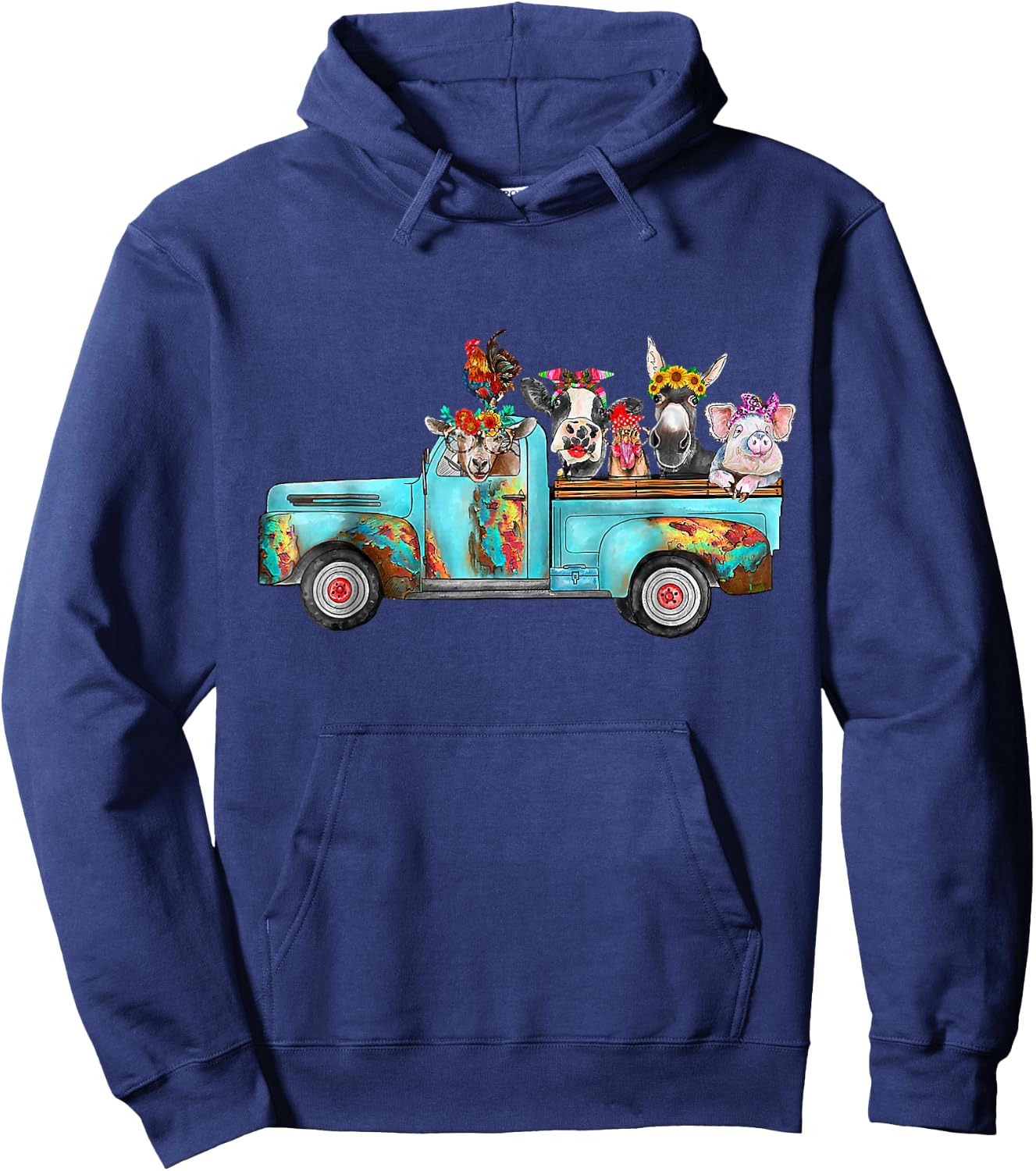 Farm Pickup Truck with Farm animals Farmer_s Wife Cow Girl Hoodie - Hoodie | Navy