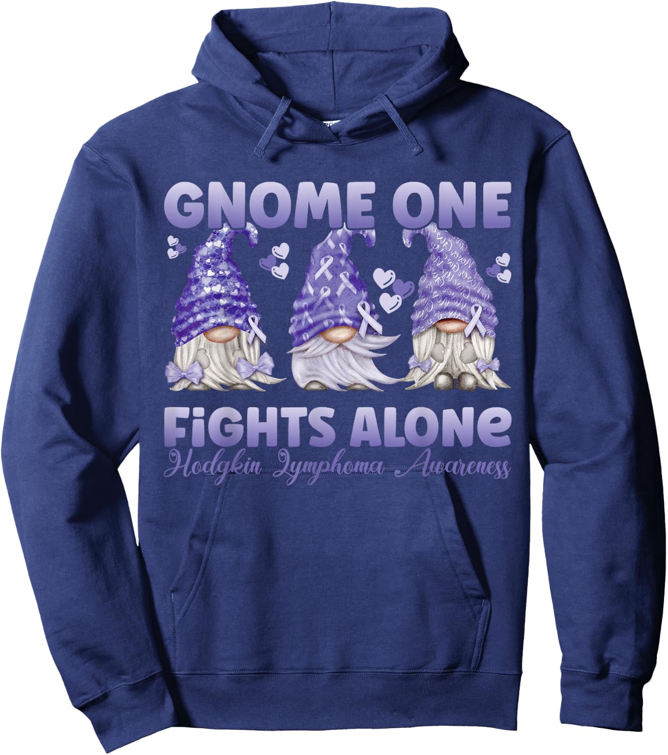 Gnome One Fights Alone Violet| Hodgkin Lymphoma Awareness Hoodie - Hoodie | Navy