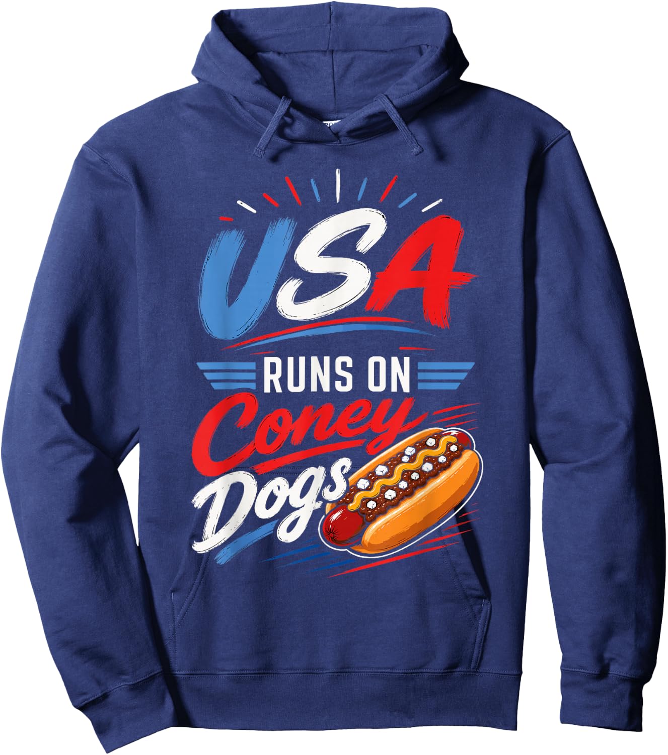 USA Runs On Coney Dogs Fun Patriotic Hot Dog Sausages Hoodie - Hoodie | Navy