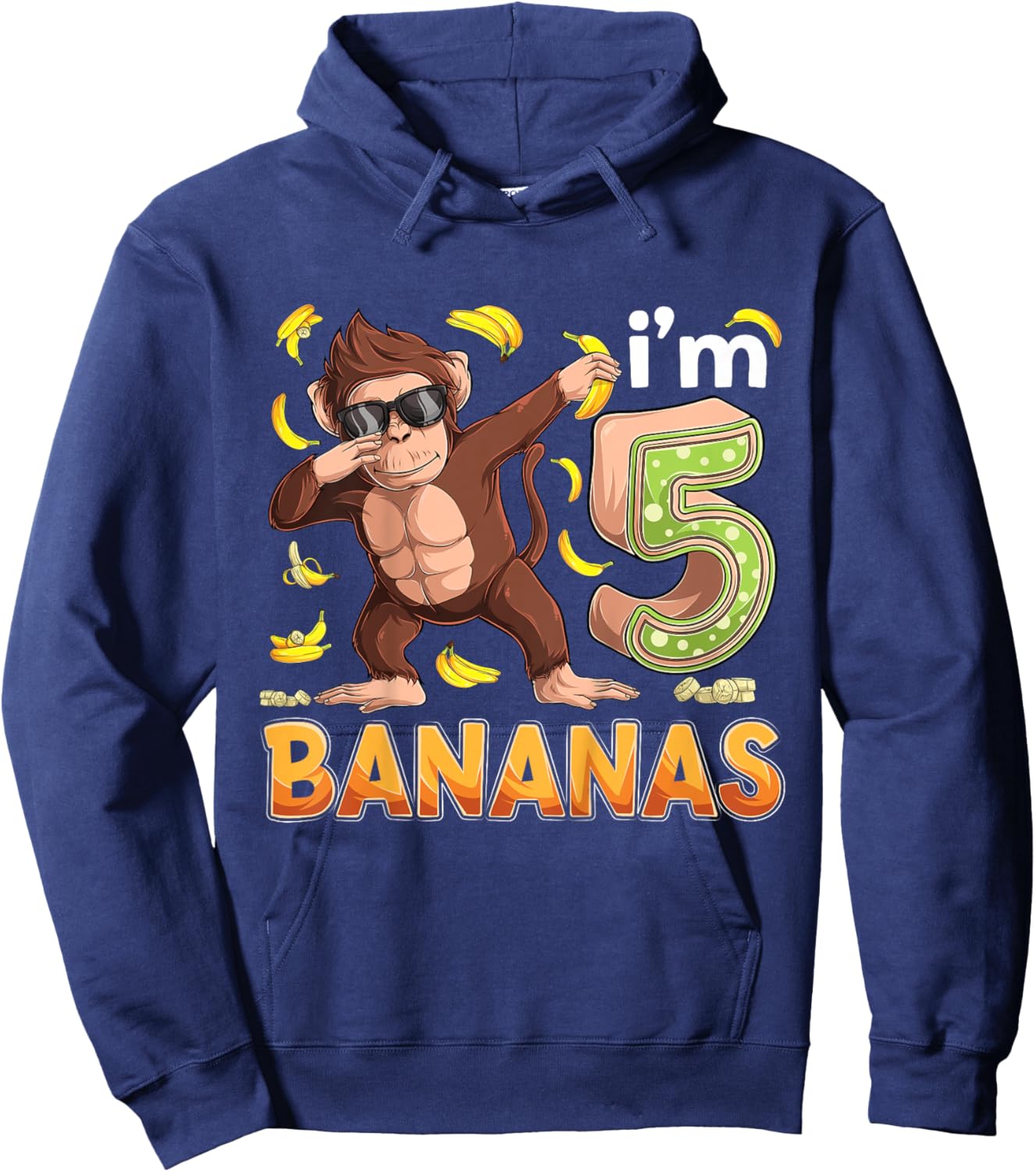 5 Year Old Monkey Birthday Safari Jungle Animal 5th B-day Hoodie - Hoodie | Navy