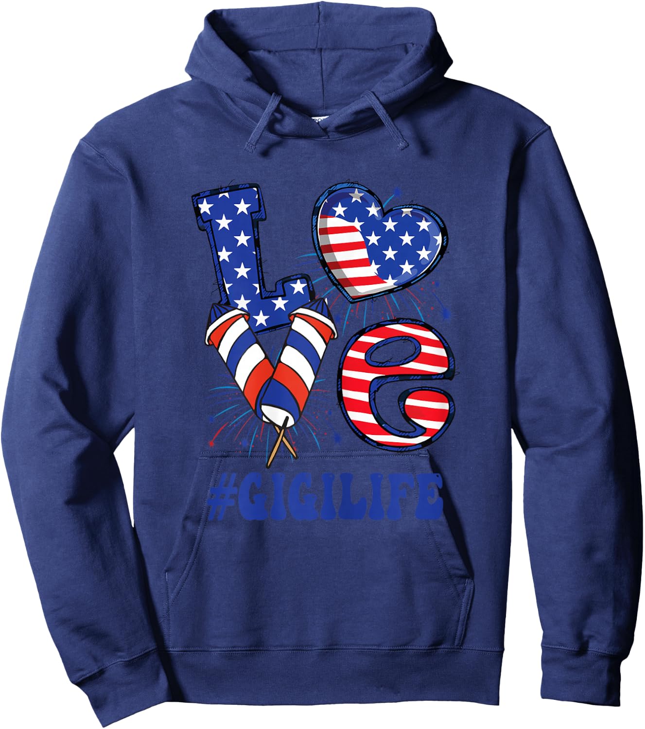 Gigi Love USA Flag Grandma 4th of July Family Matching Hoodie - Hoodie | Navy