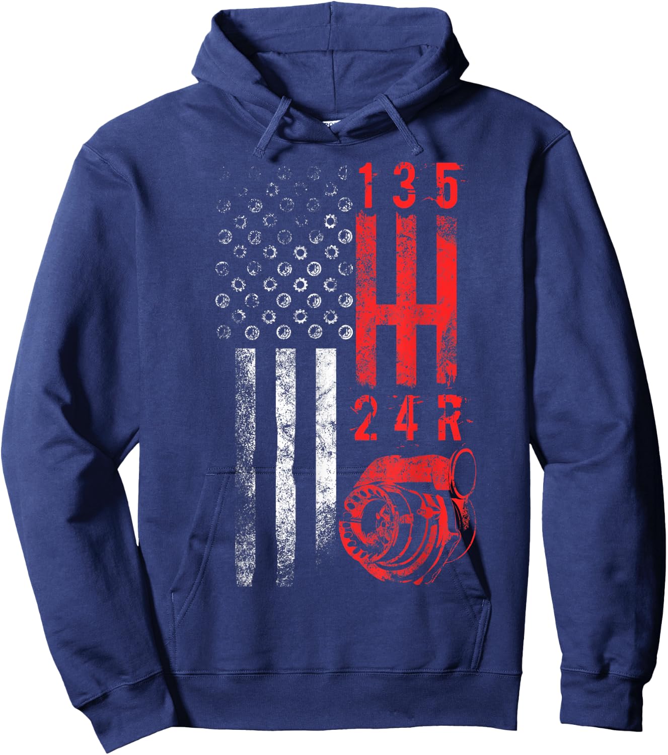 Stick Shift Mechanic USA Flag Muscle Car Manual Hoodie - Hoodie | Navy