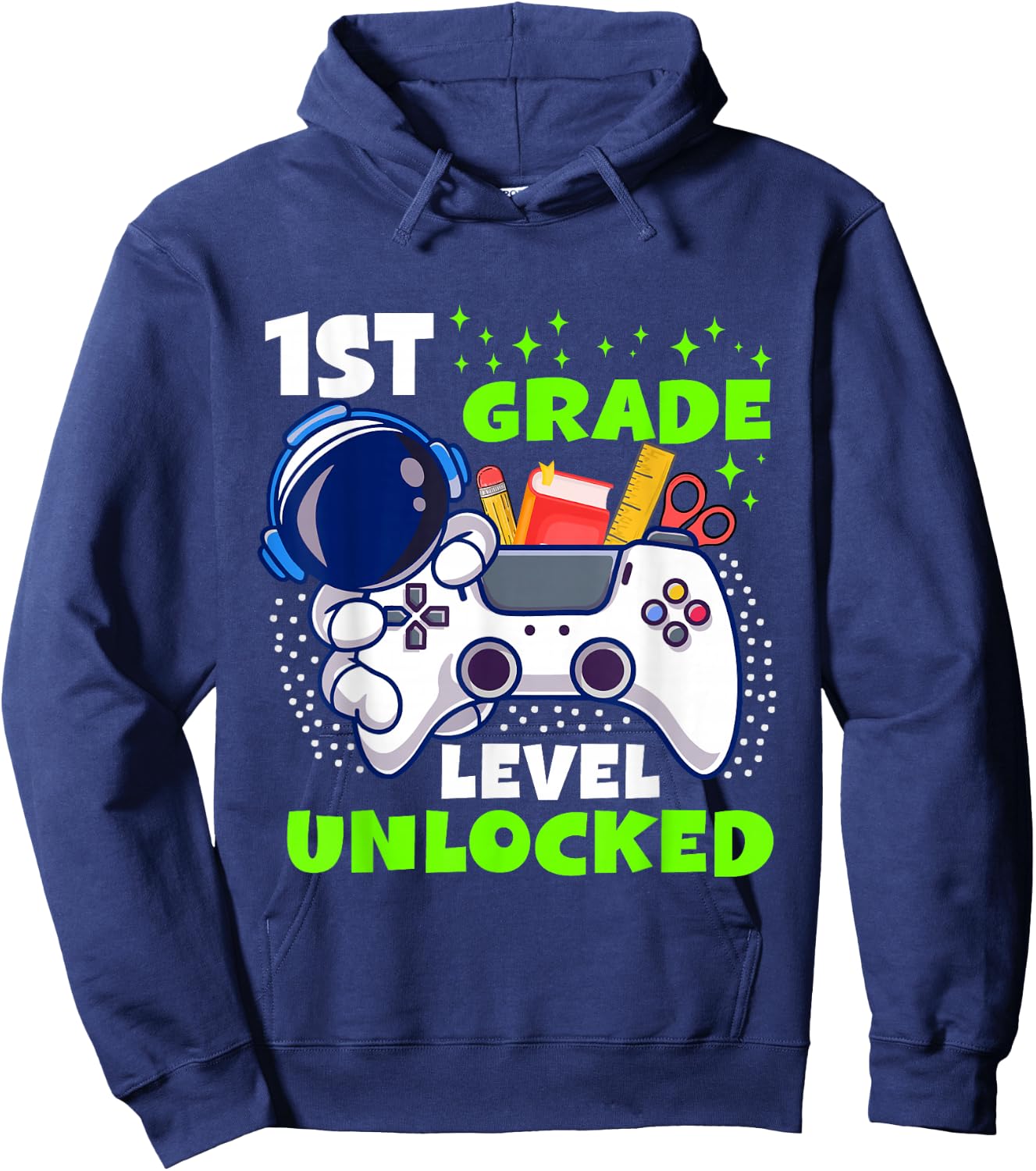 Back To School 1st Grade Level Unlocked Gamer Boys Kids Hoodie - Hoodie | Navy