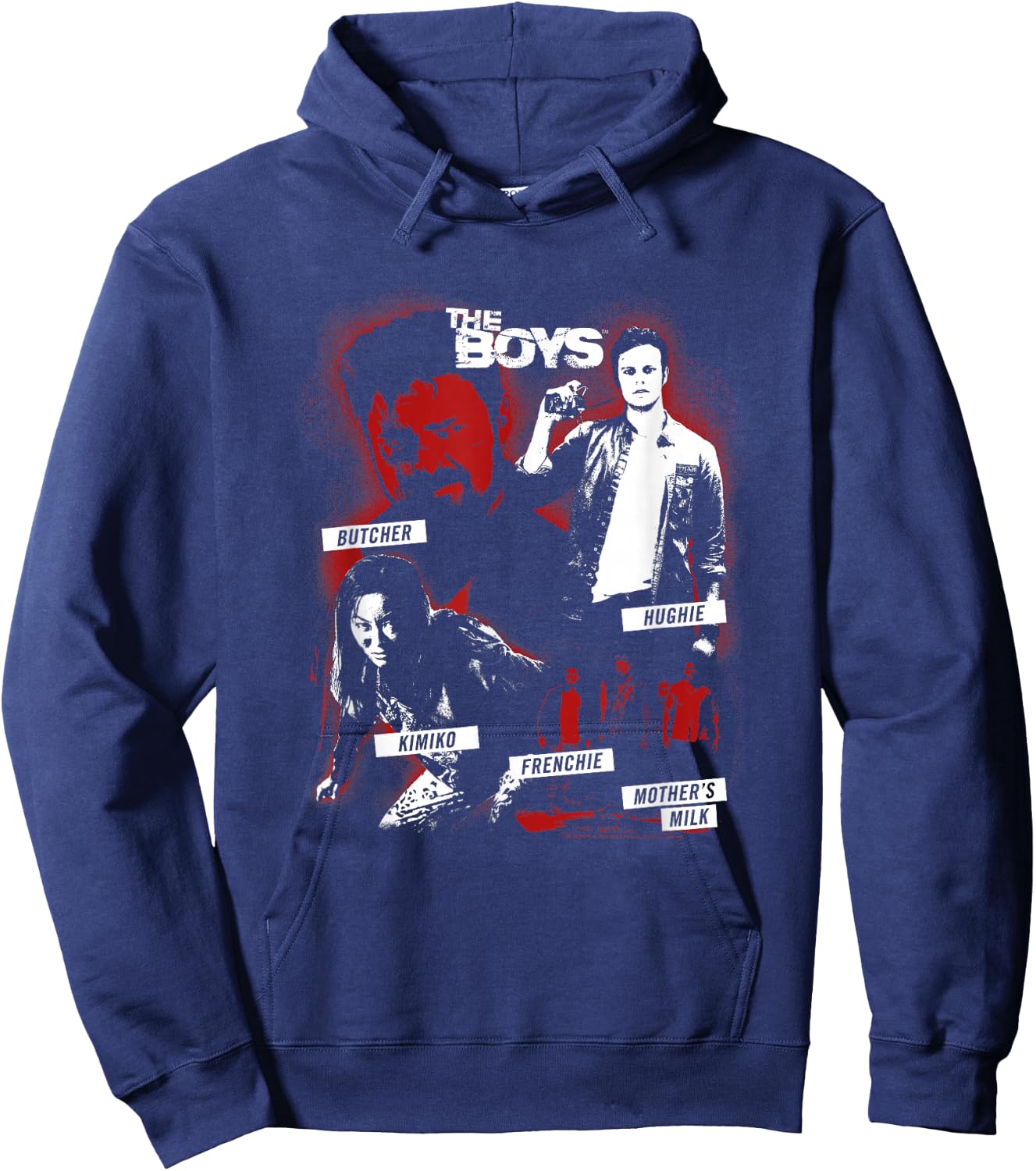The Boys Contrast Group Collage Superhero TV Show Hoodie - Hoodie | Navy