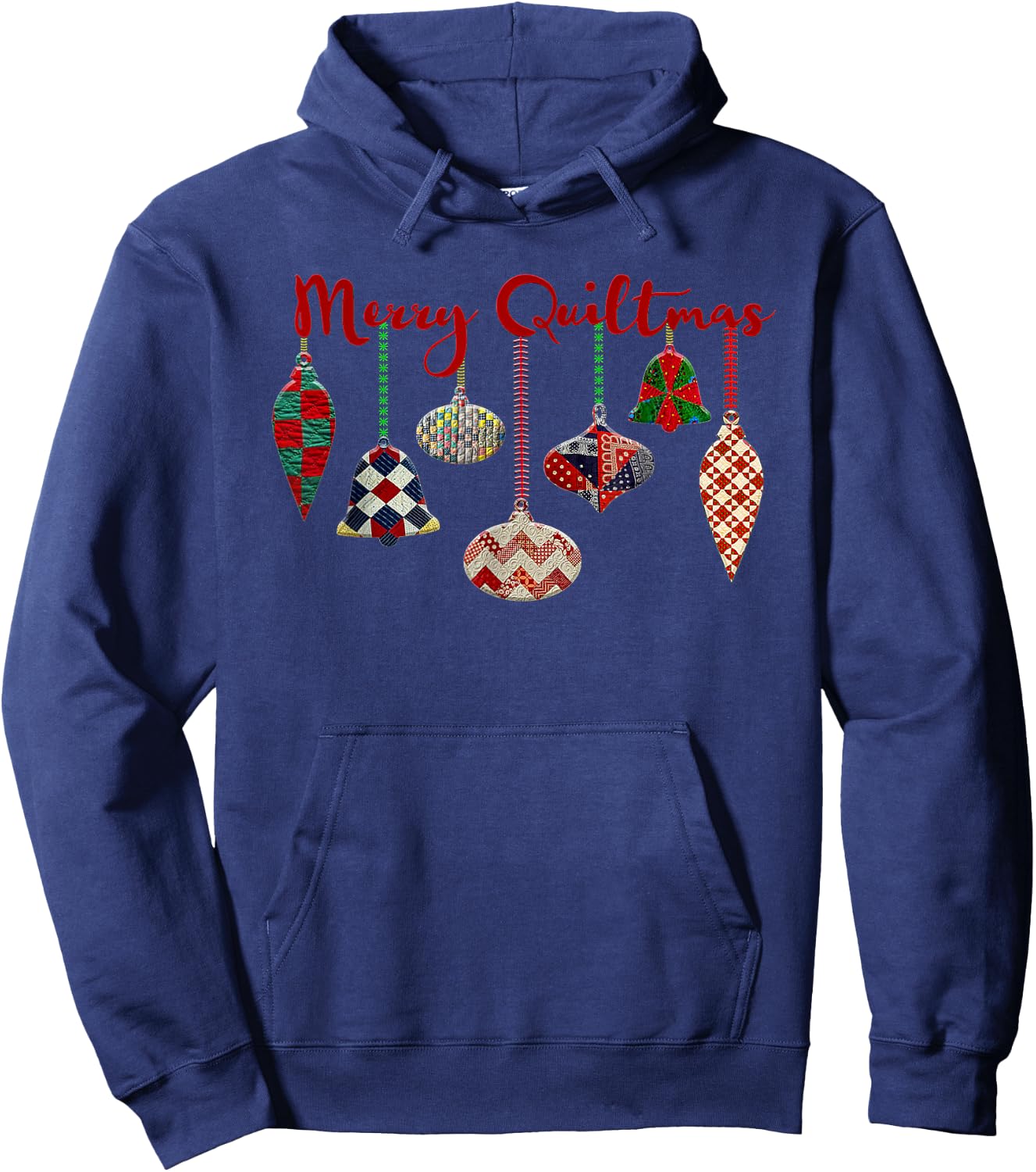 Funny Merry Quiltmas Quilting Christmas Ornament Sewing Hoodie - Hoodie | Navy