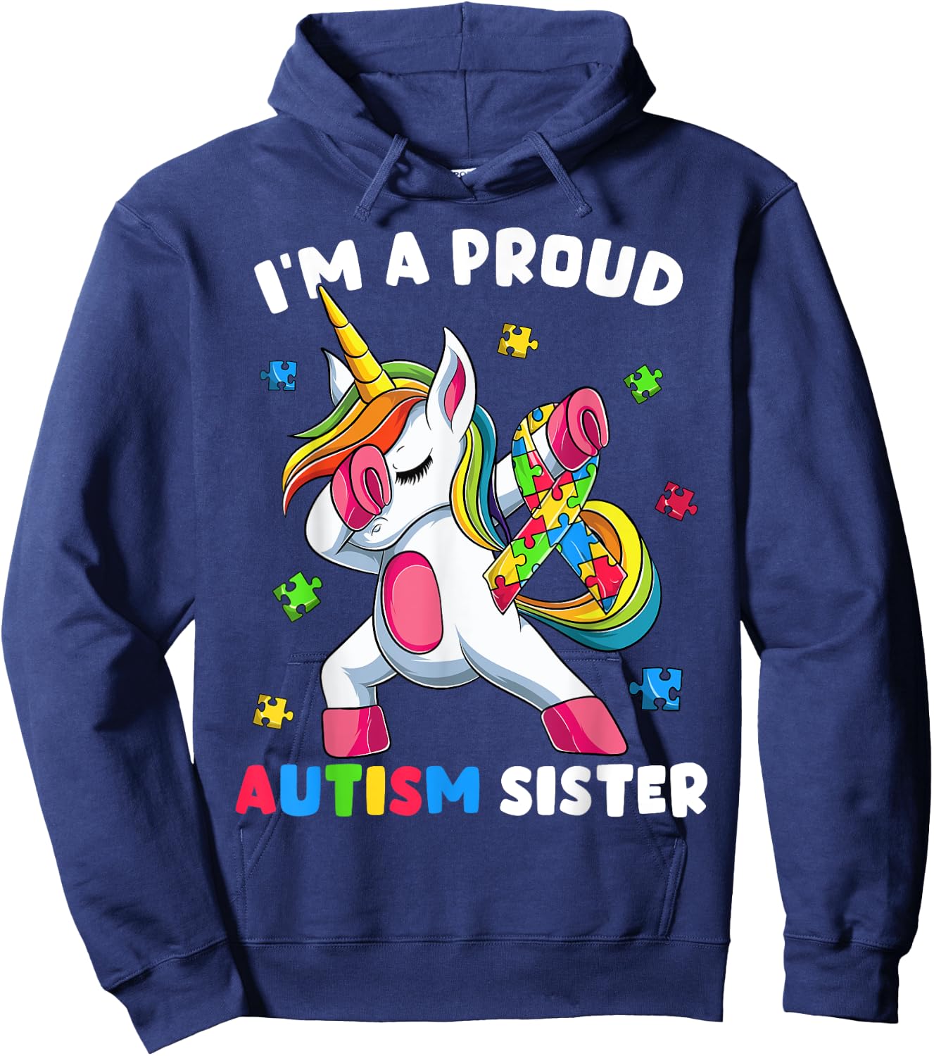 Proud Autism Sister Dab Dance Shirts, Girls Dabbing Unicorn Hoodie - Hoodie | Navy