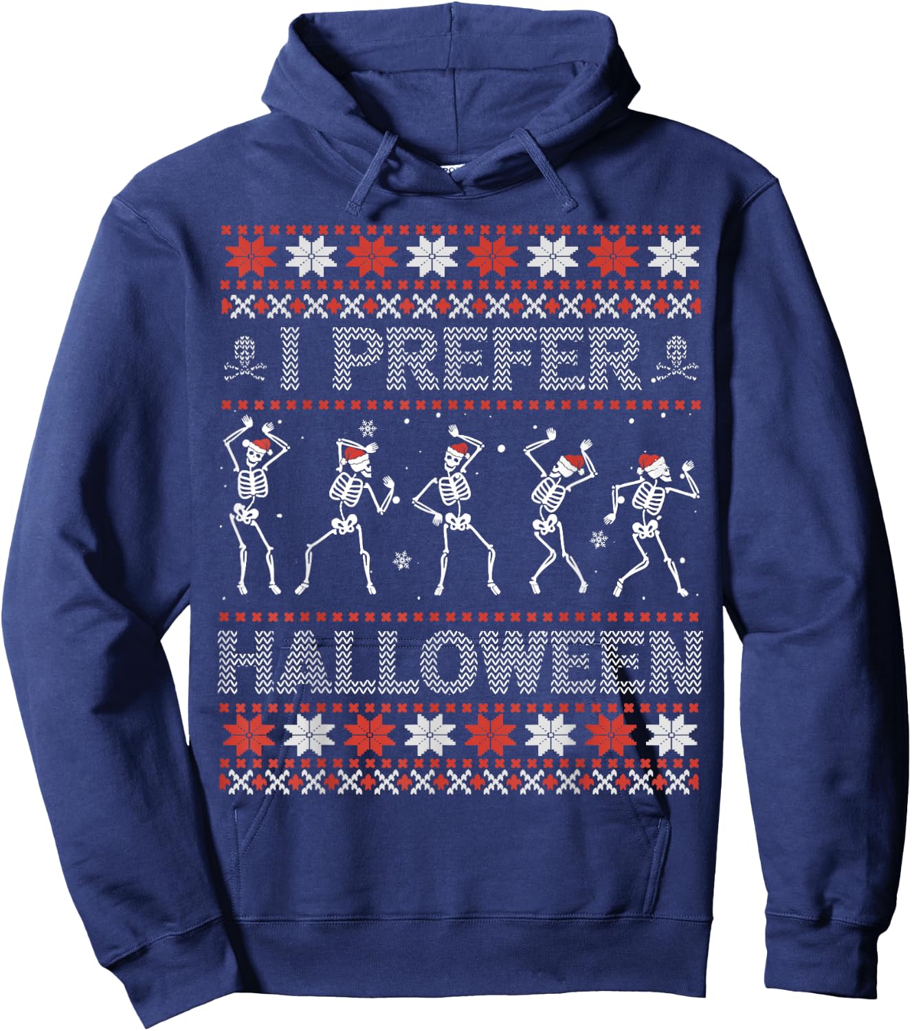 I Prefer Halloween Ugly Christmas Sweater Dancing Skeletons Hoodie - Hoodie | Navy
