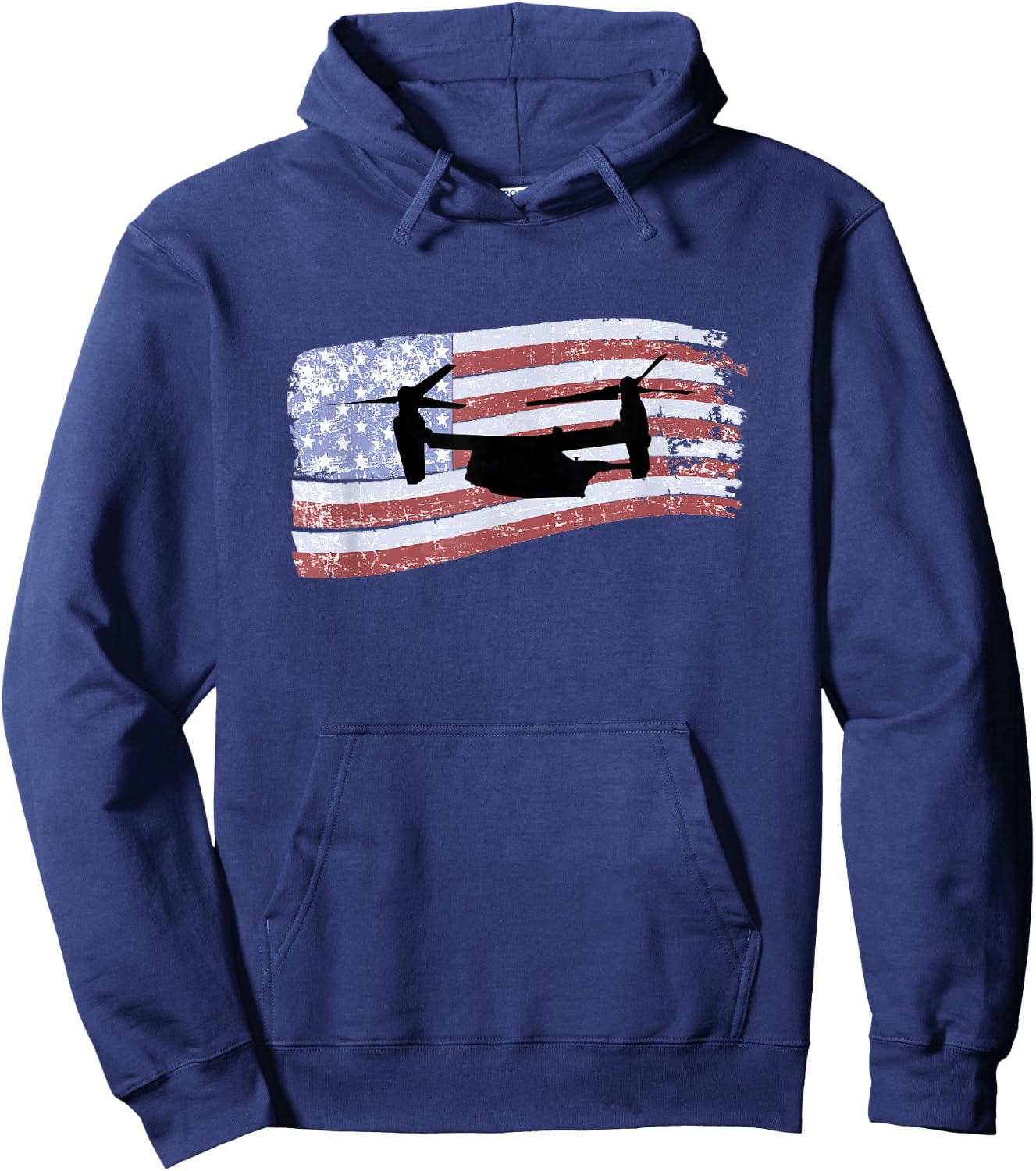 MV-22 Osprey Tiltrotor Helicopter Distressed US Flag Hoodie - Hoodie | Navy