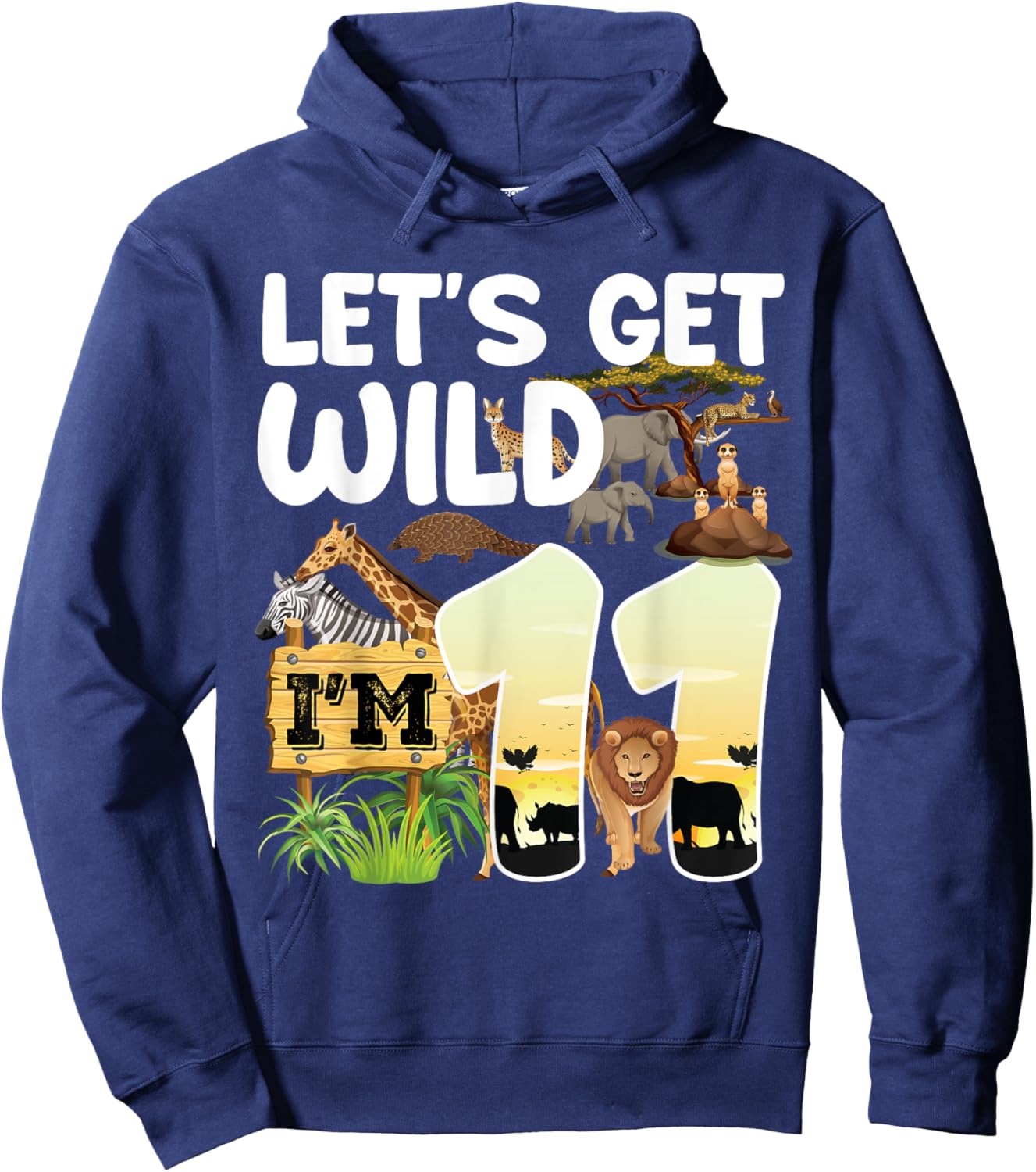 11 Year Old Zoo Birthday Safari Jungle Animal 11th B-day Hoodie - Hoodie | Navy